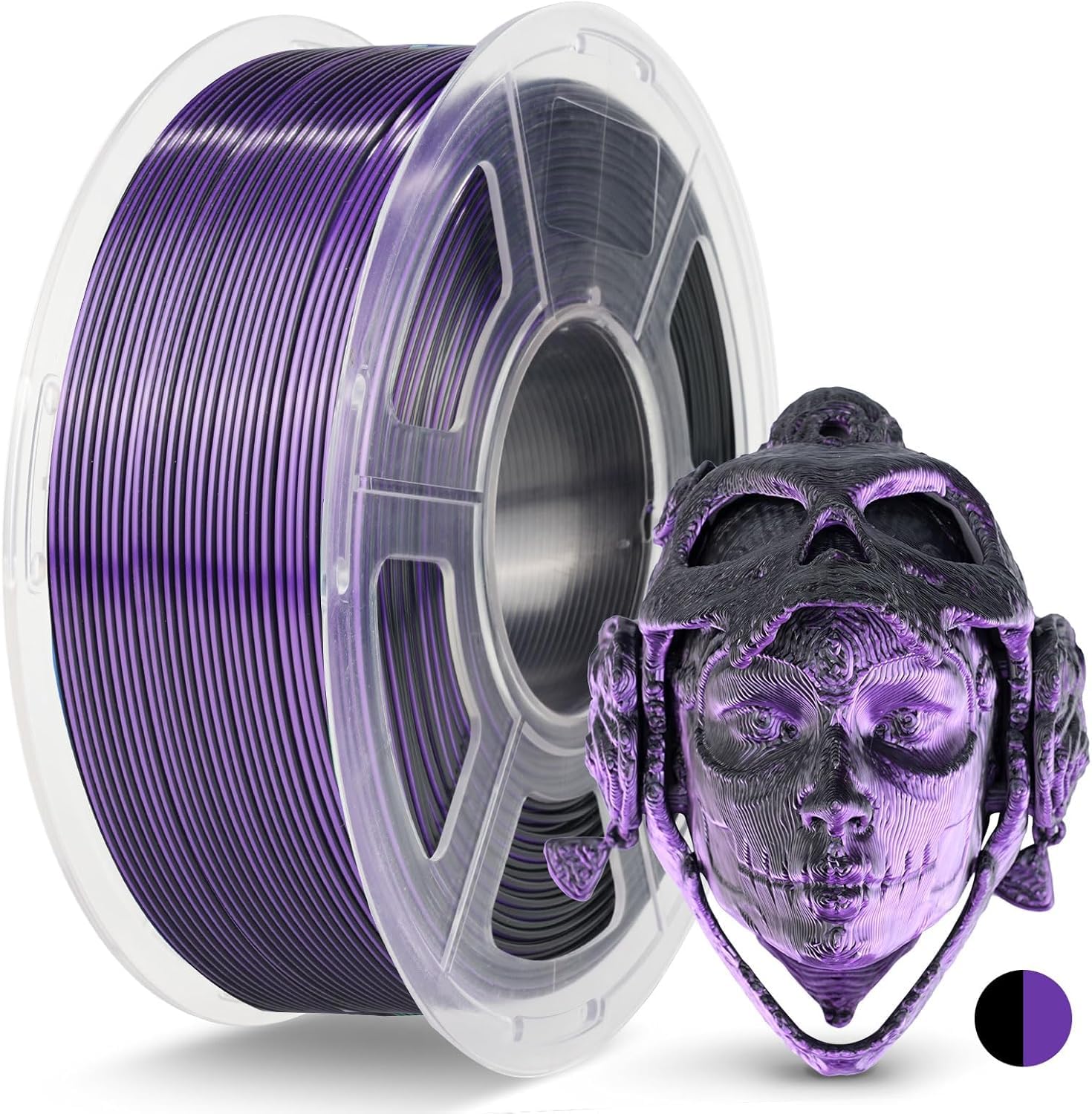 JAYO Silk Dual Color PLA 3D Printer Filament 1.75mm, 1.1kg, Black-Purple