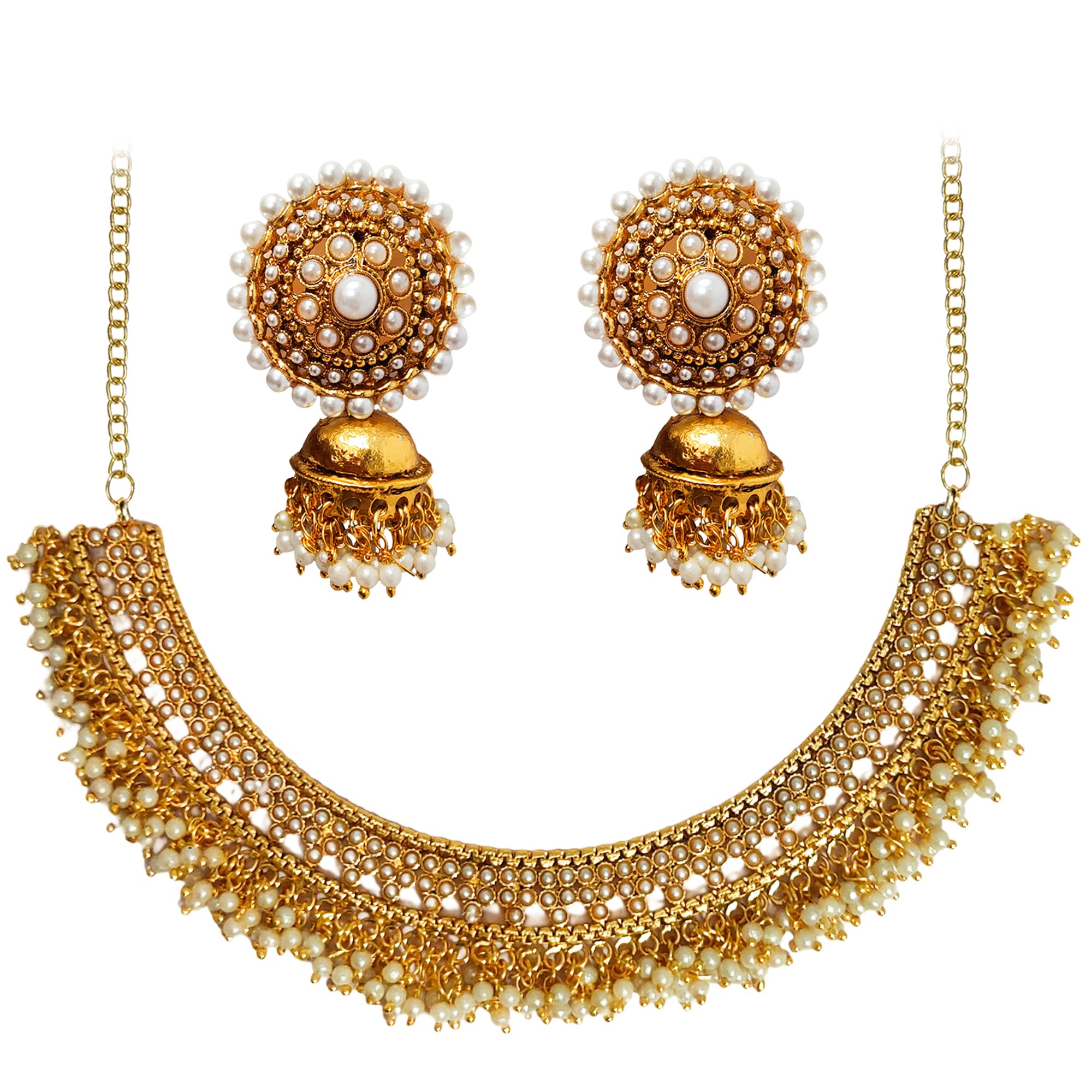 THIRMA Traditional Kerala Style Temple Pearl Collar bone Necklace Jewellery set With Jhumkas For Women & Girls | Weddings, Party & Festivals (B0CYMJL4TL) Amazon Price History, Amazon Price Tracker