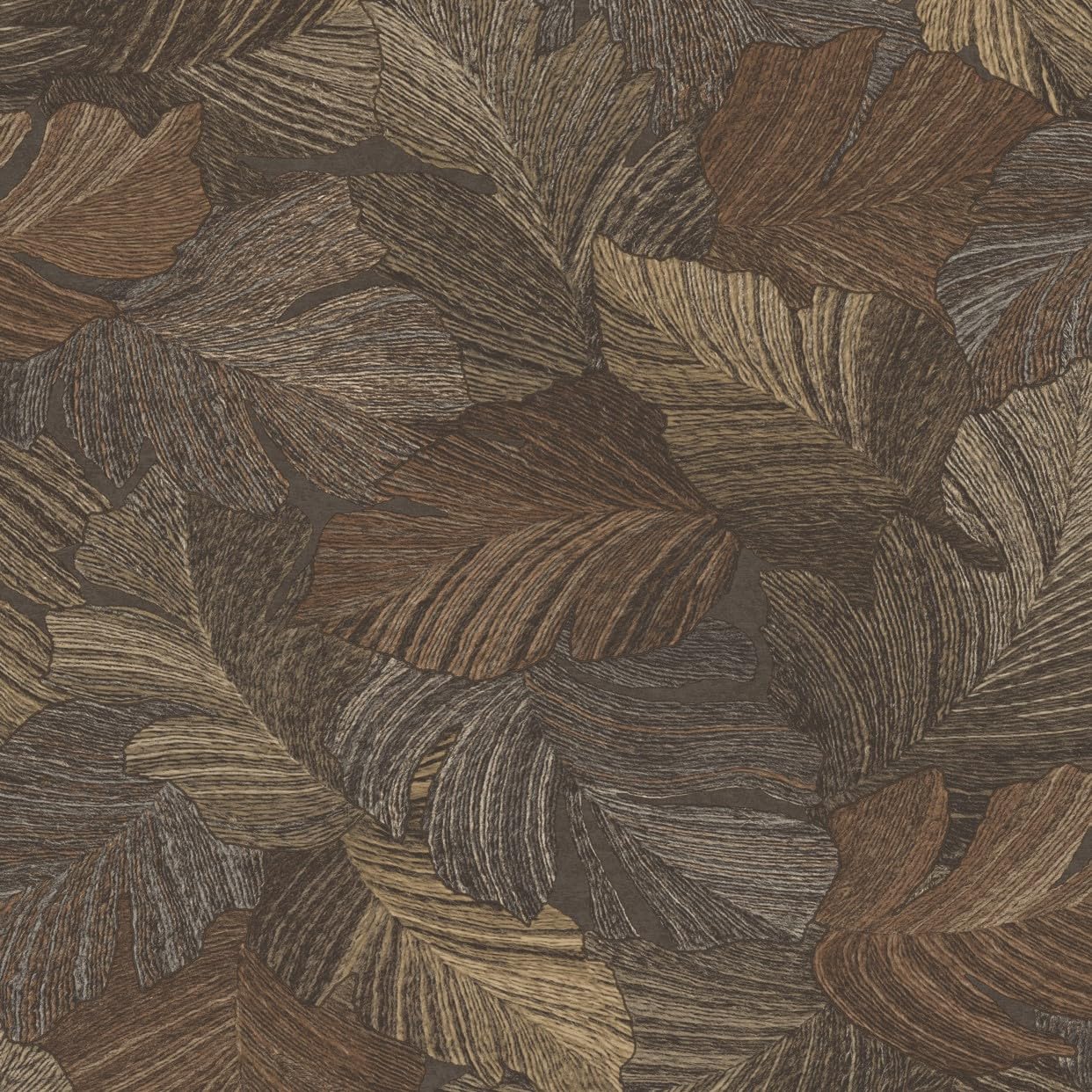 Grandeco Brown Charming Scattered Leaves Textured Wallpaper, Chocolate
