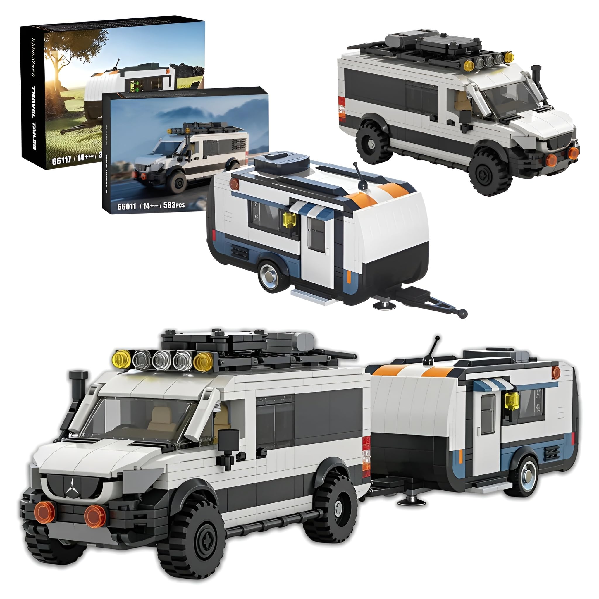 Juego de construcción 2 en 1 de coche deportivo y caravana, bloques de construcción de remolque, modelo de vehículo de camping para adultos, coches de carreras urbanos, bloques de sujeción