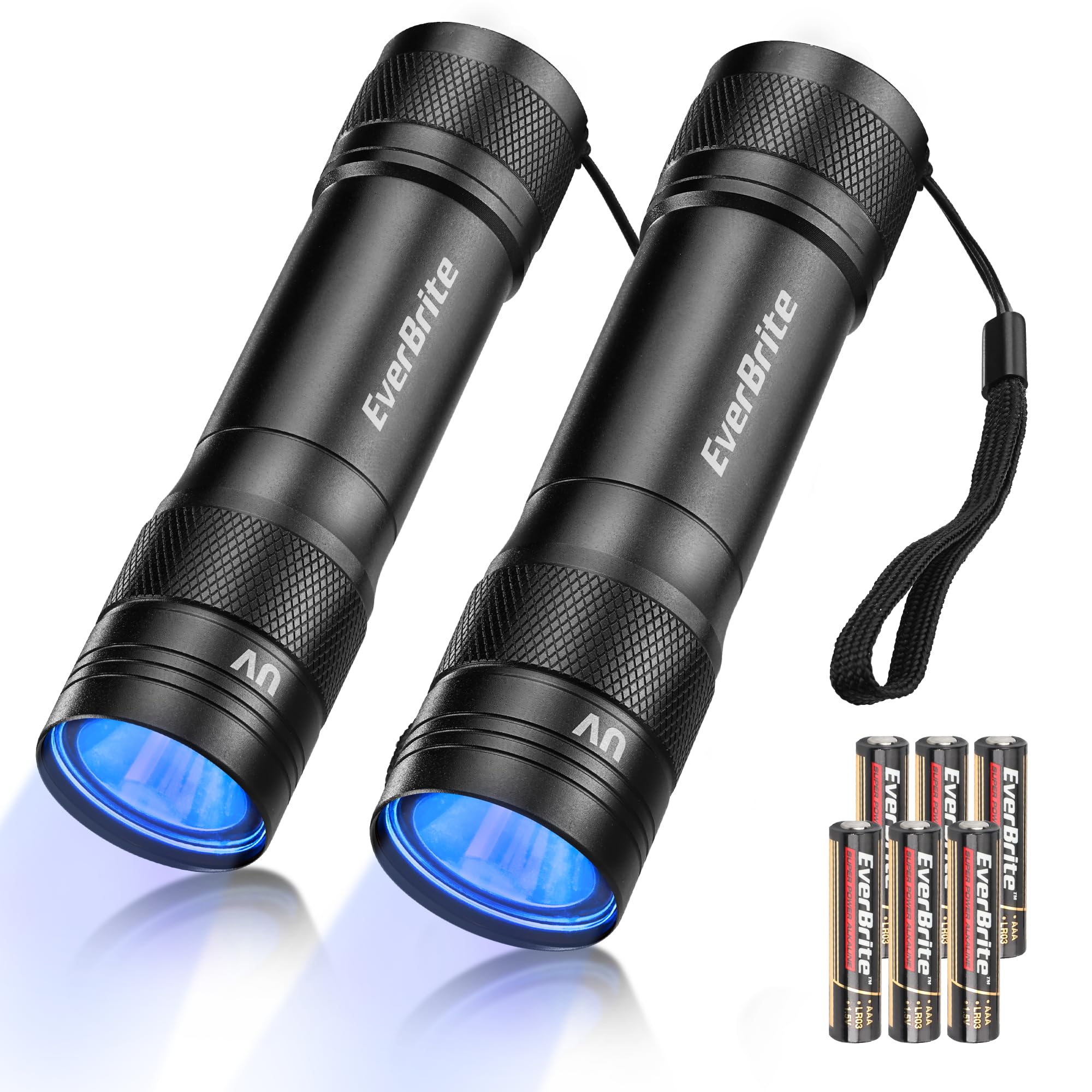 EverBrite Latarka UV 365 nm, czarne światło z 1 W LED i aluminiową obudową, antypoślizgowy uchwyt, czas pracy 18 godzin, wykrywacz moczu zwierząt domowych dla psów i kotów, tester banknotów
