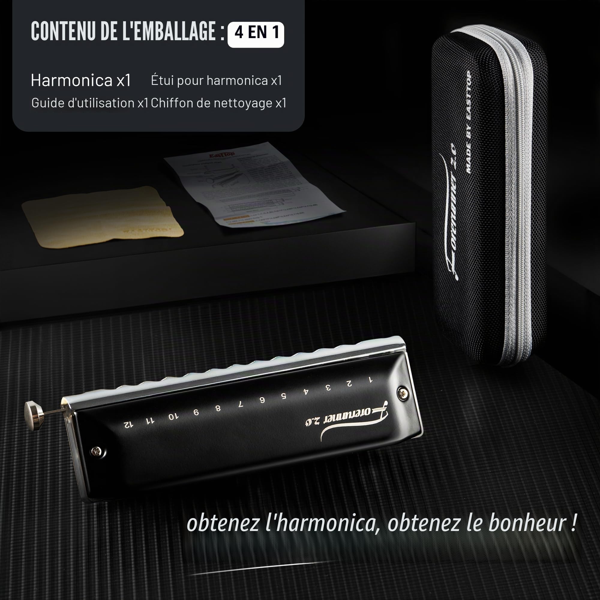 EAST TOP Forerunner 2.0 Sans Valves Harmonica chromatique à 12 trous 48 tons touche en C pour adultes, débutants et étudiants