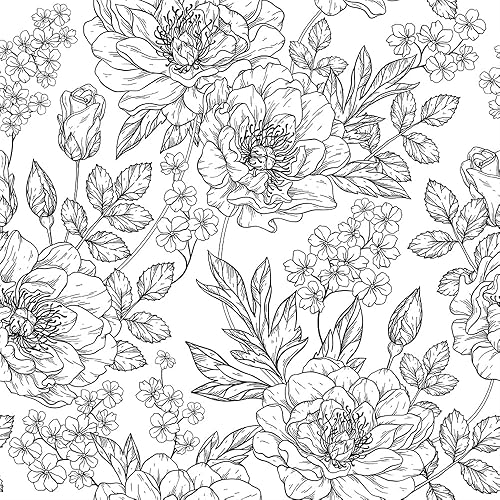 MAGAFA Papel tapiz floral en blanco y negro para despegar y pegar, papel tapiz vintage con flores, papel de contacto autoadhesivo (17.71 x 118.1 MAGAFA Papel tapiz floral en blanco y negro para despegar y pegar, papel tapiz vintage con flores, papel de contacto autoadhesivo (17.71 x 118.1