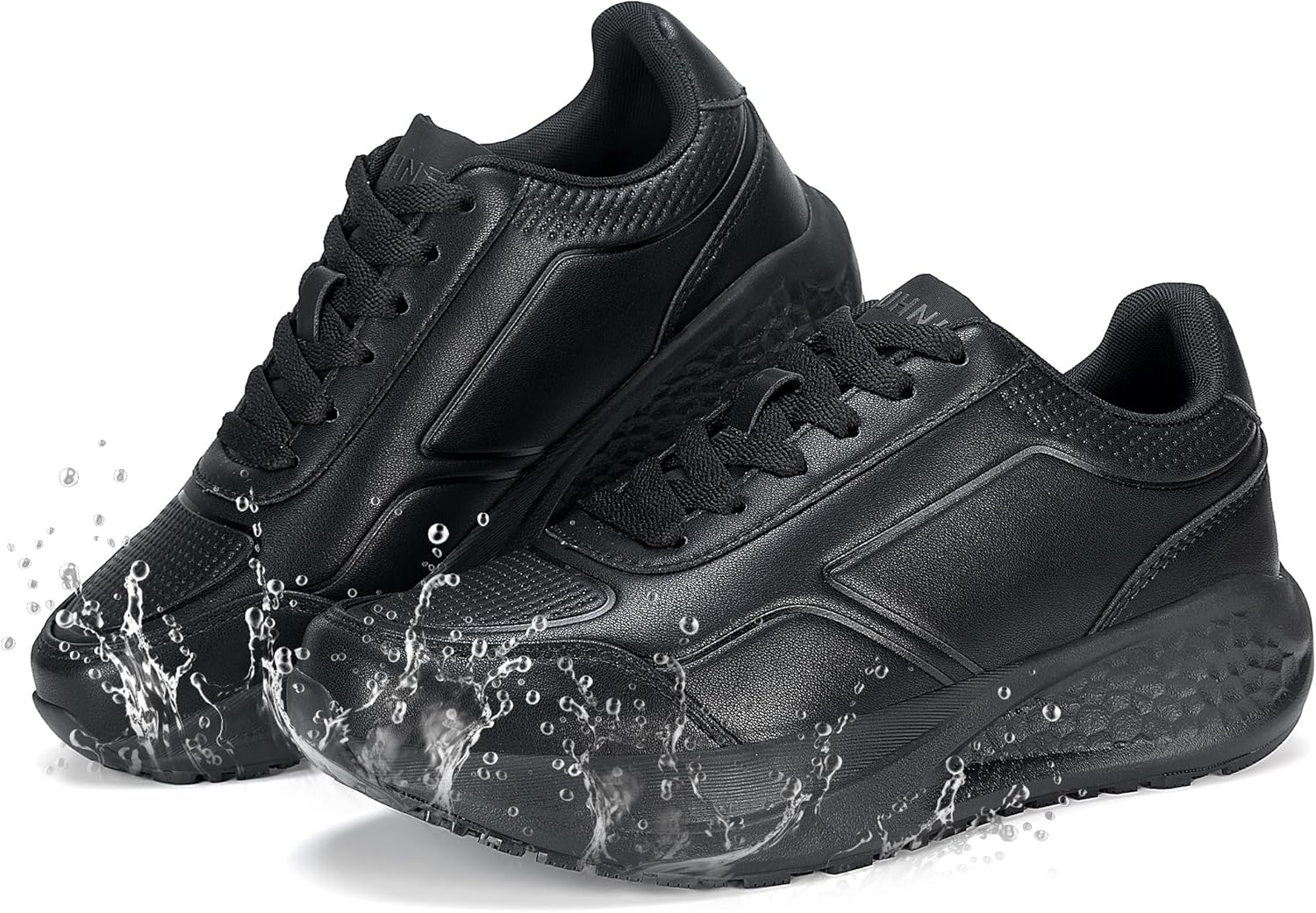 Women's Slip Resistant Work Shoes Non Slip Waterproof Walking Shoes for Restaurant Kitchen Nurse - Comfortable Memory Foam Sneakers for Waitress Chef Hospital Food Service (Black)