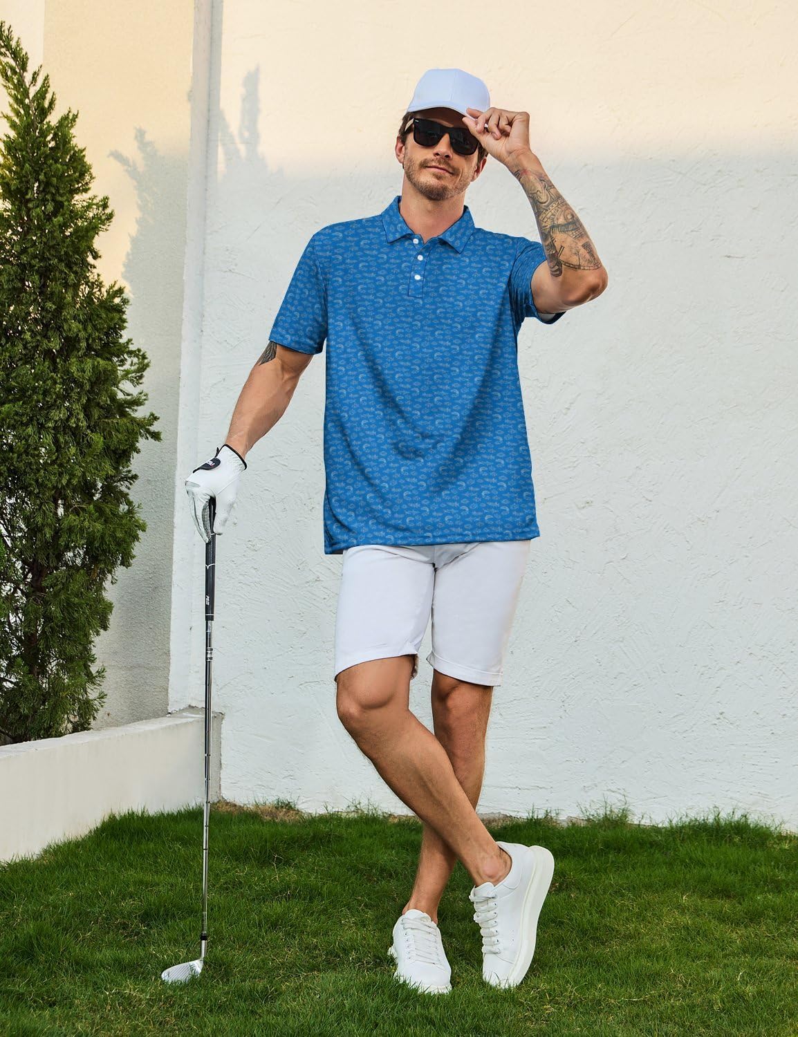 Funny Men's Golf Shirts Short Sleeve Moisture Wicking Performance Print Patterns Casual Collared Golf Polo Shirt for Men