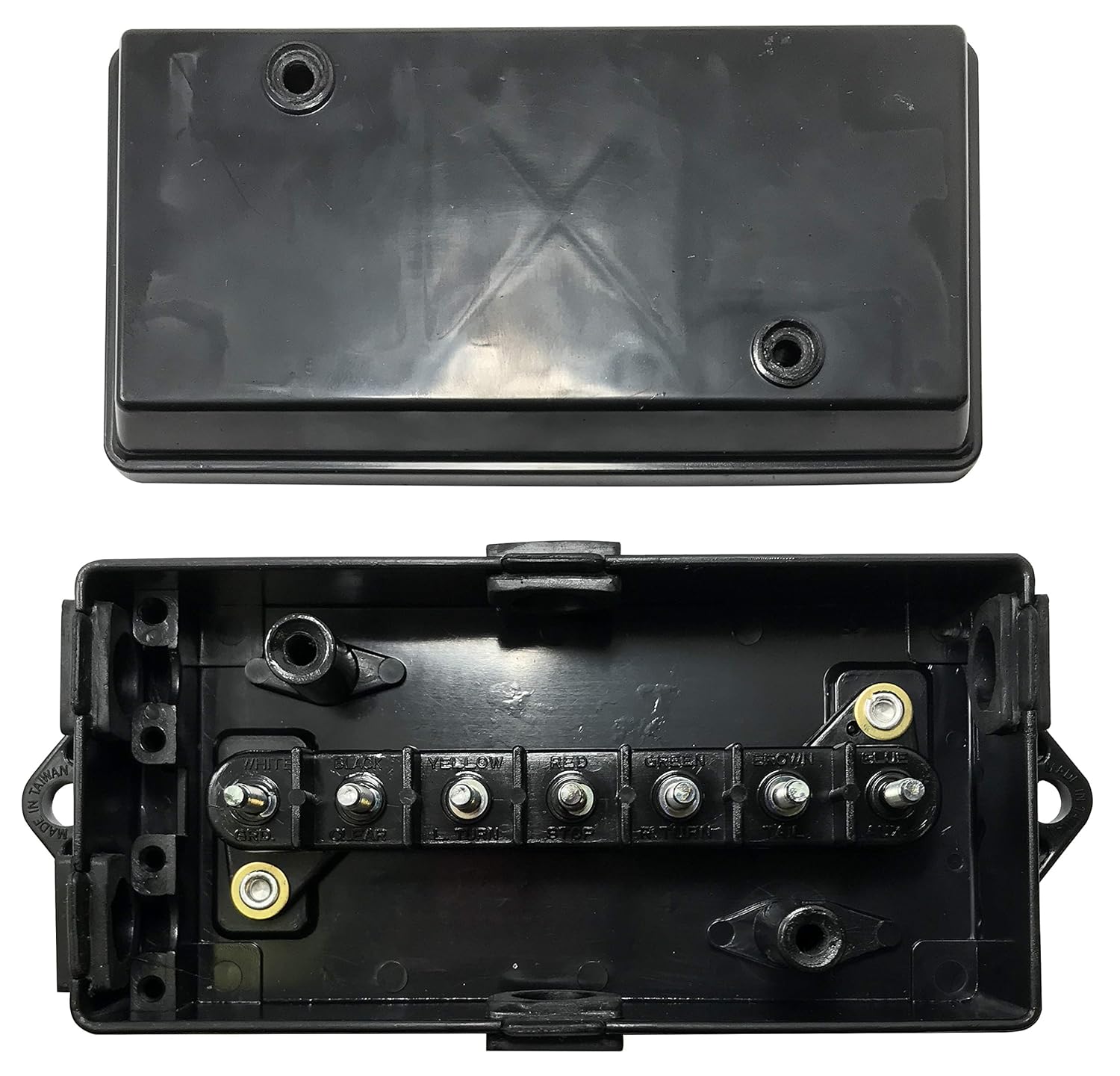 Sherco-Auto 7 Stud Terminal Strip Trailer Wire Cord Black Plastic Junction Box