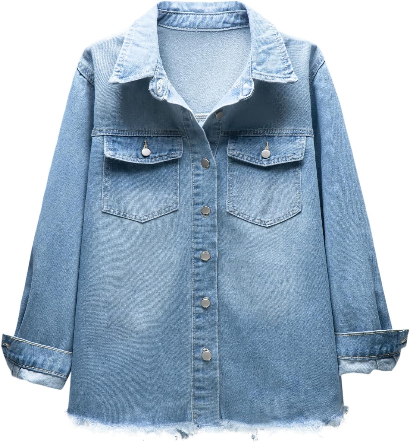 Women's Oversized Jean Jacket Casual Long Sleeve Denim Shirts Distressed Frayed Hem Denim Jackets Fall Outfits 2025 - Image 4