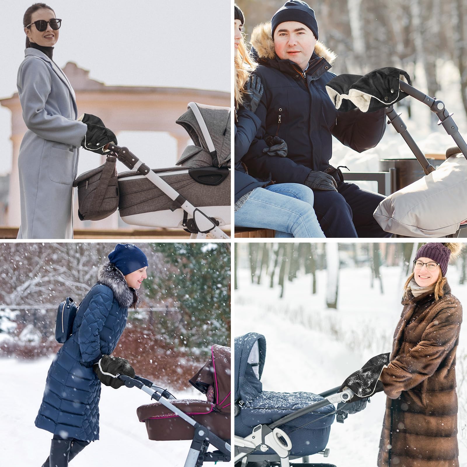 Saco de mano para cochecito, guantes gruesos anticongelante, calentador de manos con forro polar, impermeable, resistente al viento, tamaño universal para cochecitos
