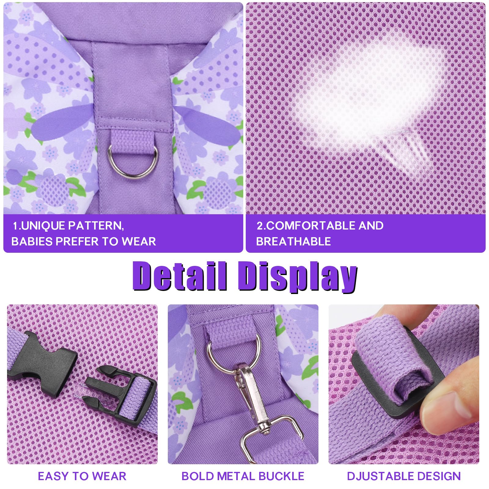 Correa para niños pequeños + eslabón de muñeca antipérdida para niños, arnés de seguridad para niños, pulsera para caminar, cinturón para niña, regalo de Navidad rosa (morado)