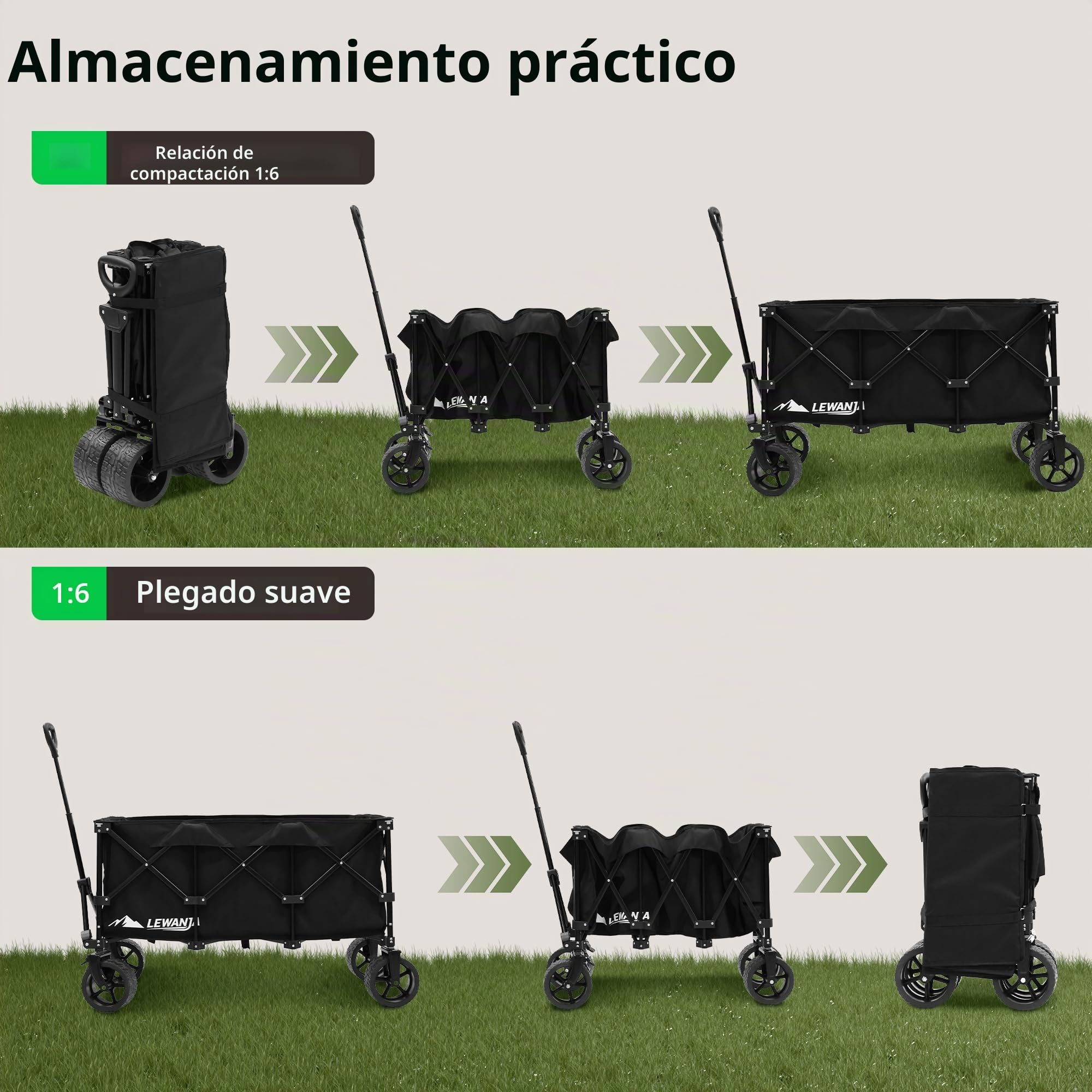 LEWANJA 200L Carro Playa Plegable, Carrito de Jardín de Alta Resistencia con Ruedas Anchas y Frenos, Manillar Ajustable, Carga 200kg, para Camping, Festivales y Compras