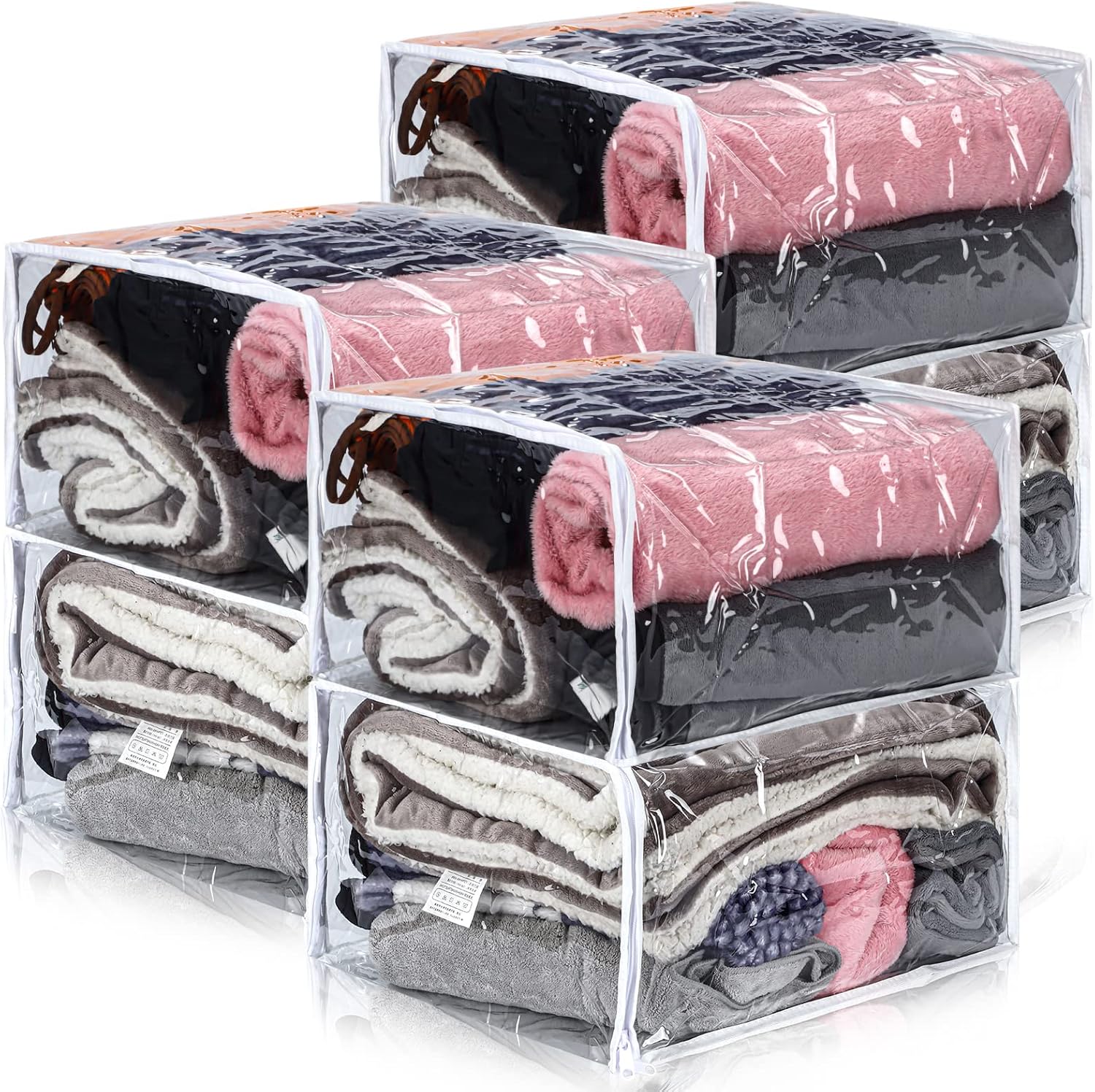 6 Packs Clear Zippered Storage Bags Sweater Storage Bags