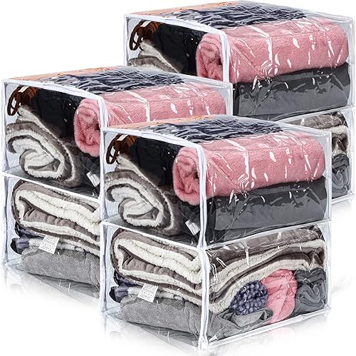 Paquete de 6 bolsas de almacenamiento transparentes con cremallera, bolsas de almacenamiento de plástico para mantas, ropa de cama, organizador de