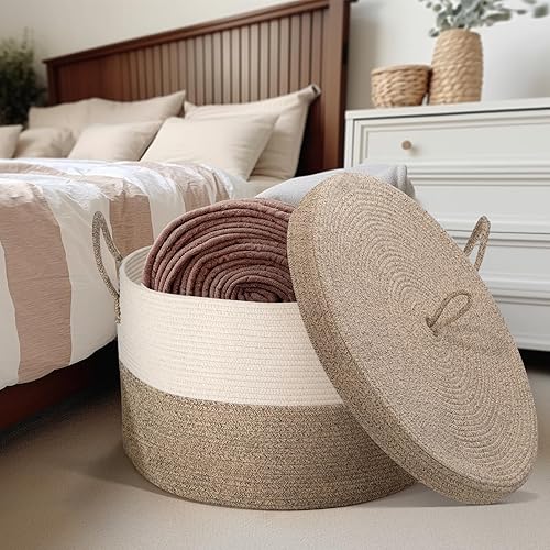 Miniatura 6 de Cesta para manta, 21.7 x 21.7 x 13.8 pulgadas, cesta grande XXL con asa, cesta para manta para sala de estar, cesta de juguetes de peluche, canasta