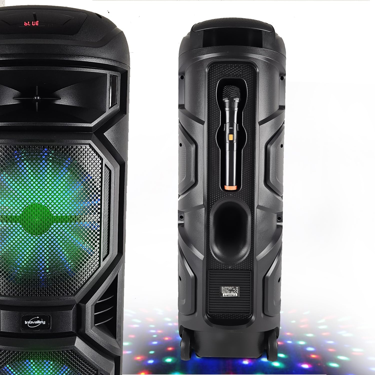 Enceinte Karaoké sur Batterie Lumineuse 800W - INOVALLEY - HP59-XXL - Bluetooth, USB, Microphone sans Fil, Réglage Bass