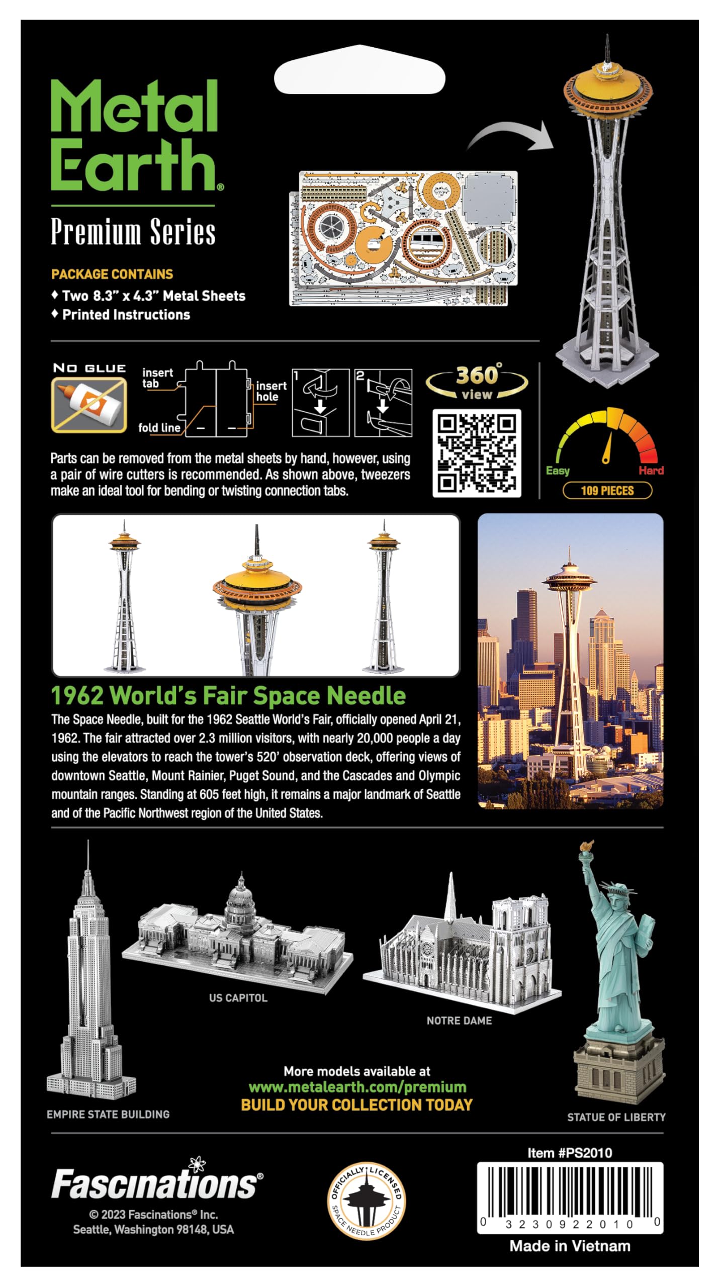 Metal Earth Premium Series 1962 World's Fair Space Needle 3D Metal Model Kit Fascinations