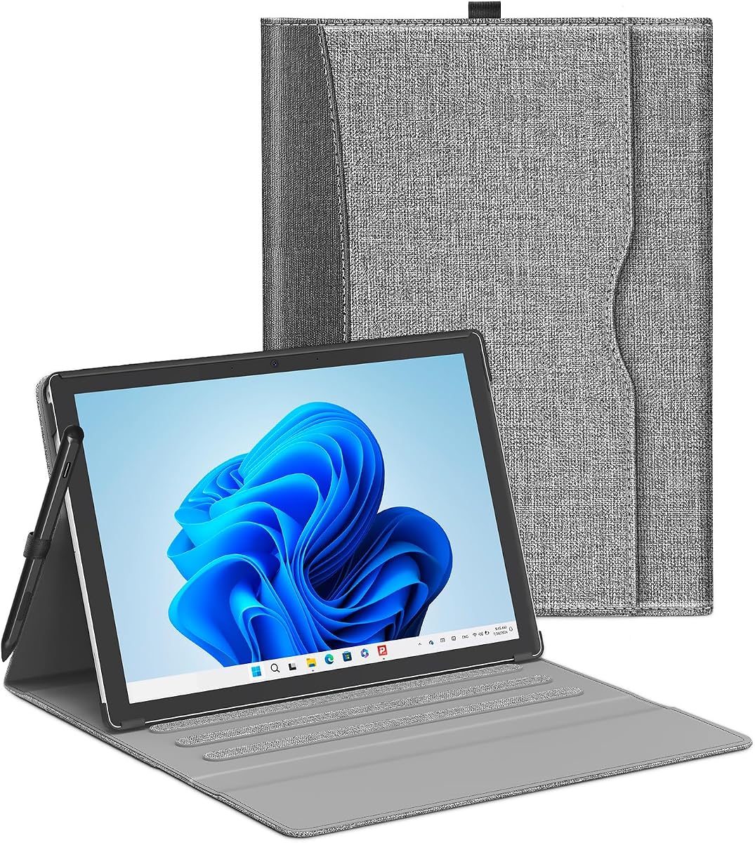 Case fit 12.3 in Microsoft Surface Pro 7/7+/ 6/5/ 4, Multiple Angle Viewing Portfolio Business Cover with Stylus Holder & Pocket, Compatible with Type Cover Keyboard, Grey