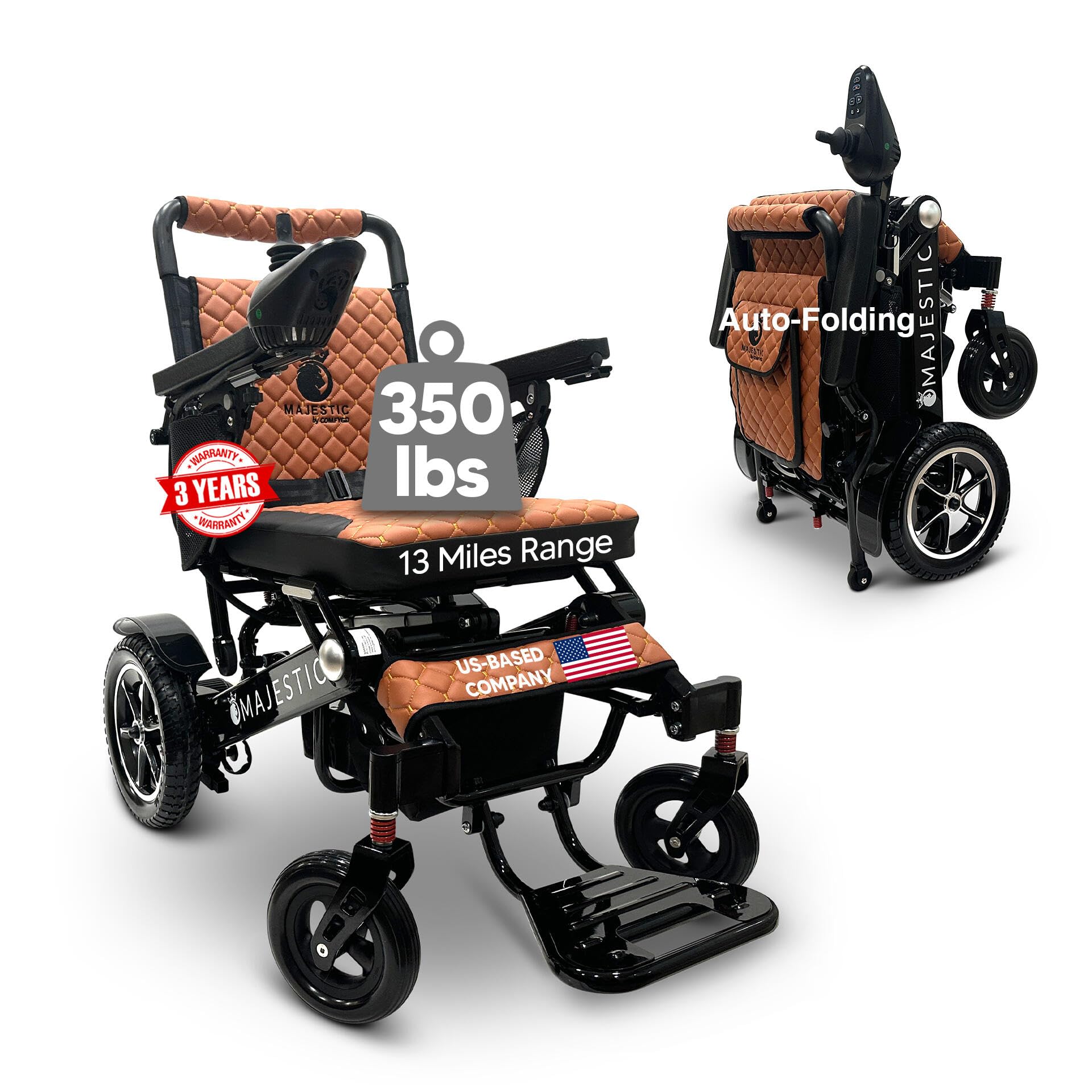 Majestic IQ-7000 Lightweight Foldable Electric Wheelchair for Adults - Portable, Motorized Mobility Chair for Seniors - Compact, Durable, and Powerful Travel Wheelchair, 13 Miles Long Travel Range
