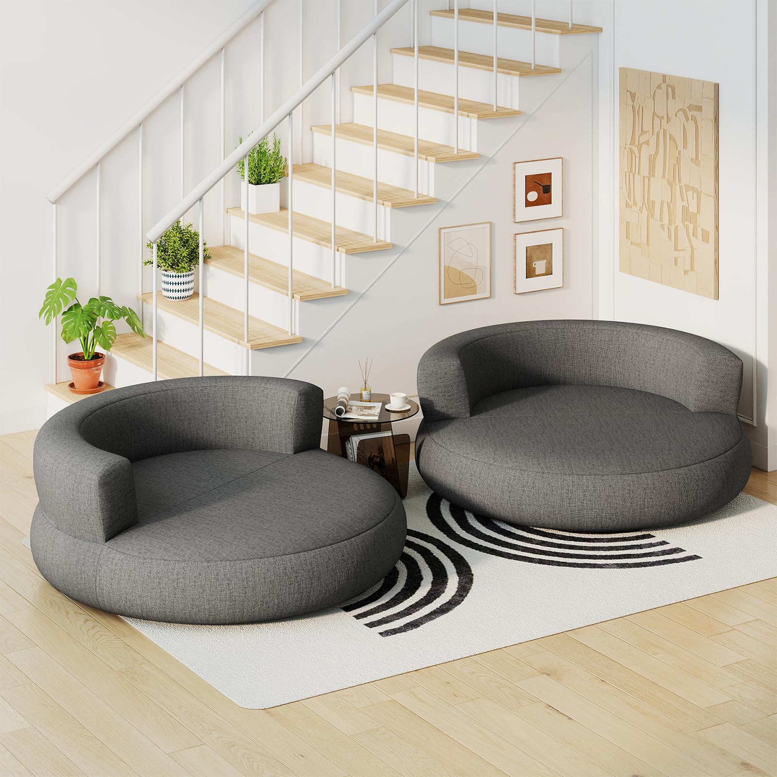 COSTWAY Sofá Hinchable XL, 160 x 164 x 61,5 cm, Sofá Cama Redonda Inflable con Funda Desmontable, Zona Espaciosa y Reposabrazos Amplios, Sillón Hinchable para Salón, Dormitorio, Oficina (Gris)