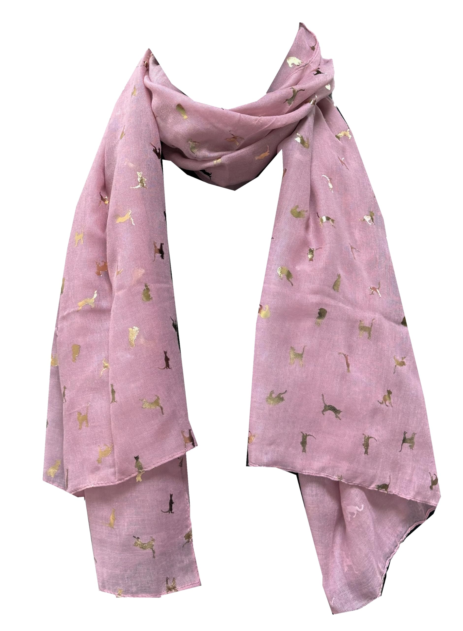 World Of Shawls Women's Glitter Cat Dusky Pink New Glitter Foil Sparkle Print Scarf Scarves (Glitter Cat Dusky Pink)