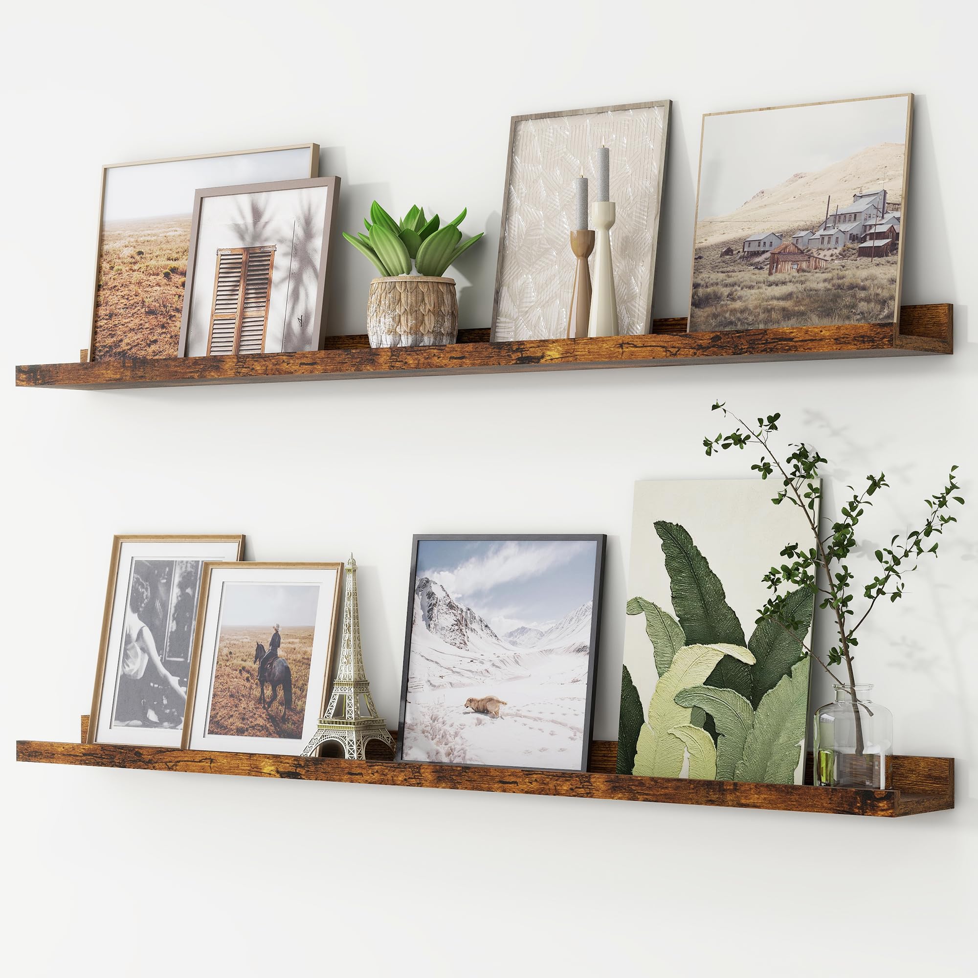 FLYJOE 120 cm Floating Shelves, Picture Ledge Shelf, Nursery Book Shelves for Toys Storage, Kids Bookshelf Wall Mounted for Living Room Bedroom Decor Books Photo Frames, Rustic Brown, Set of 2 — image 1