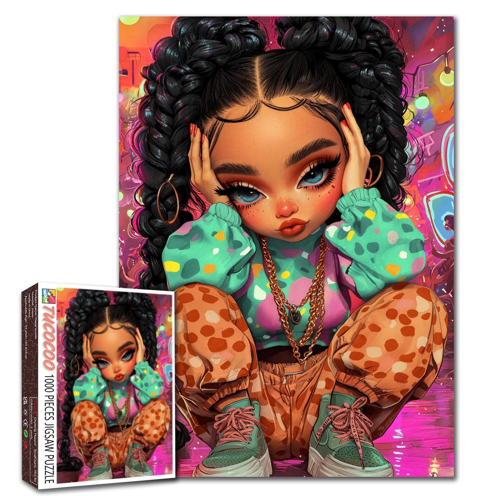 Urban Girl Puzzle Street Art Graffiti Fashion Character Jigsaw Hip Hop Style Pictures 1000 Pieces for Adults Challenging Family Activity Games Gen Z Lifestyle DIY Crafts Puzzle for Home Decor Gifts — image 1