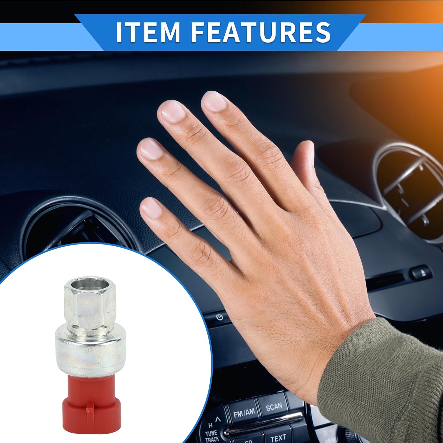 Motoforti A/C Pressure Sensor, Engine Air Conditioning Refrigerant Pressure Transducer, for Caterpillar 438C 442D 769D 771D 775D 120H 135H 140G 140H, Metal, Silver Tone