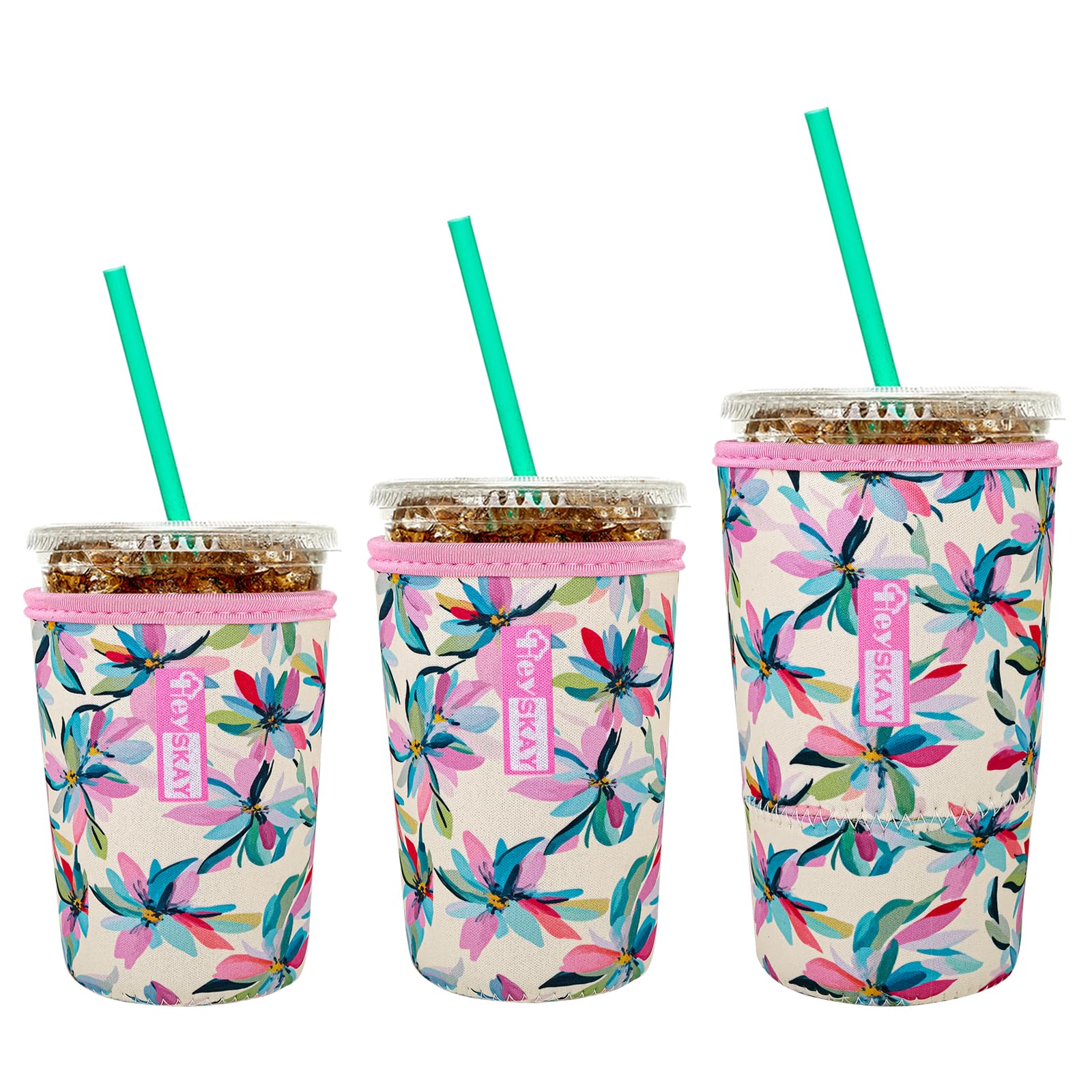 HEYSKAY Insulated Coffee Cup Sleeves Reusable Neoprene Iced Coffee Sleeve for Hot Cold Drinks Beverage Cooler Sleeve Coffee Koozies 16-32OZ for