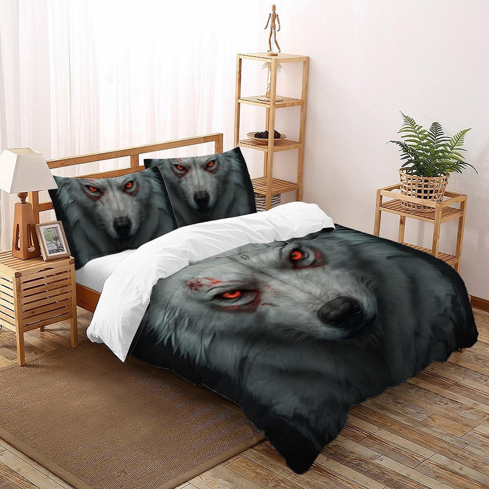 Housse de couette loup 200x200 cm en microfibre avec fermeture éclair pour lit double