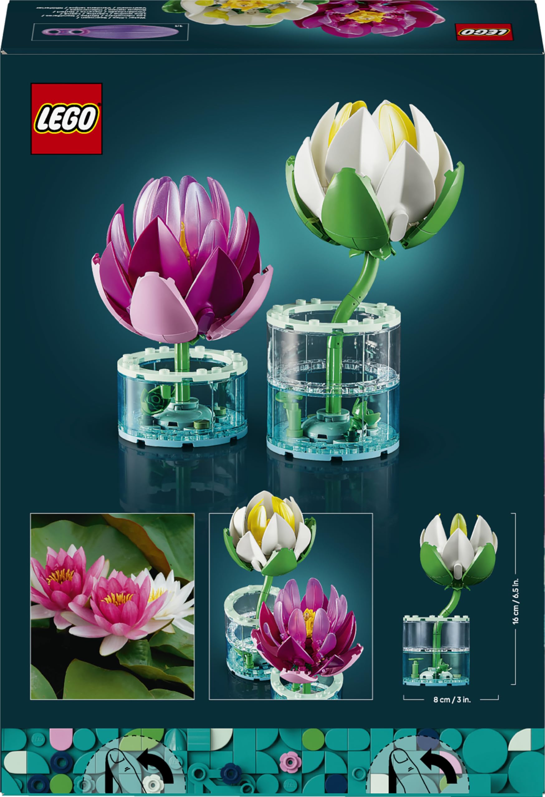 LEGO Botanicals Seerosen - Kunstblumen Set mit 2 künstlichen Topfpflanzen in transparenten Vasen - DIY Kinderzimmer Deko - Geschenk für Mädchen ab 9 Jahren & Erwachsene Blumenliebhaber - 11511