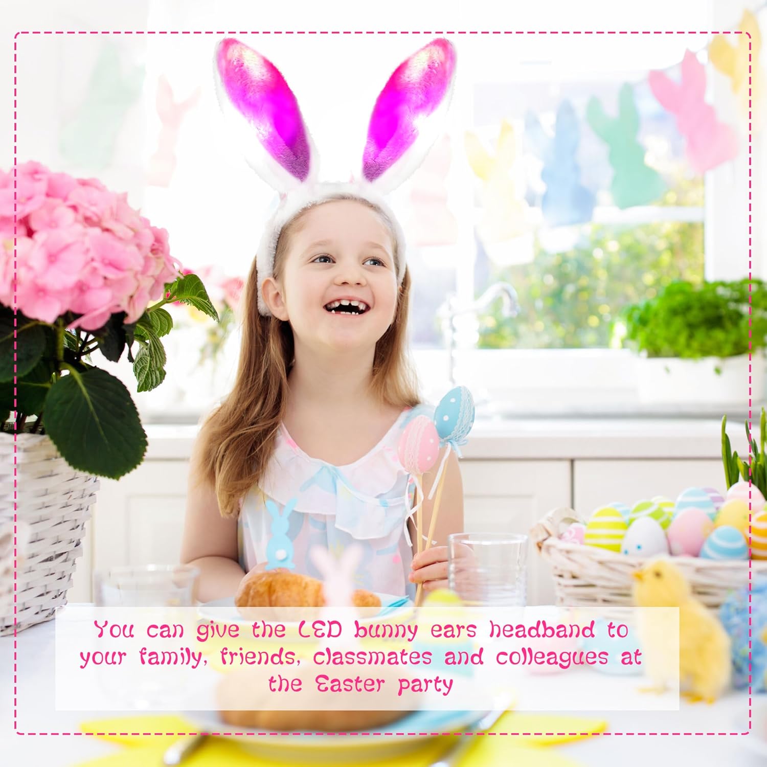 12 Pack Bunny Ear Headband Include 6 Pcs Light Up Easter Rabbit Ears Hair Hoop and 6 Plush Bunny Ear for Easter Cosplay Party Dress up Accessories, 6 Colors