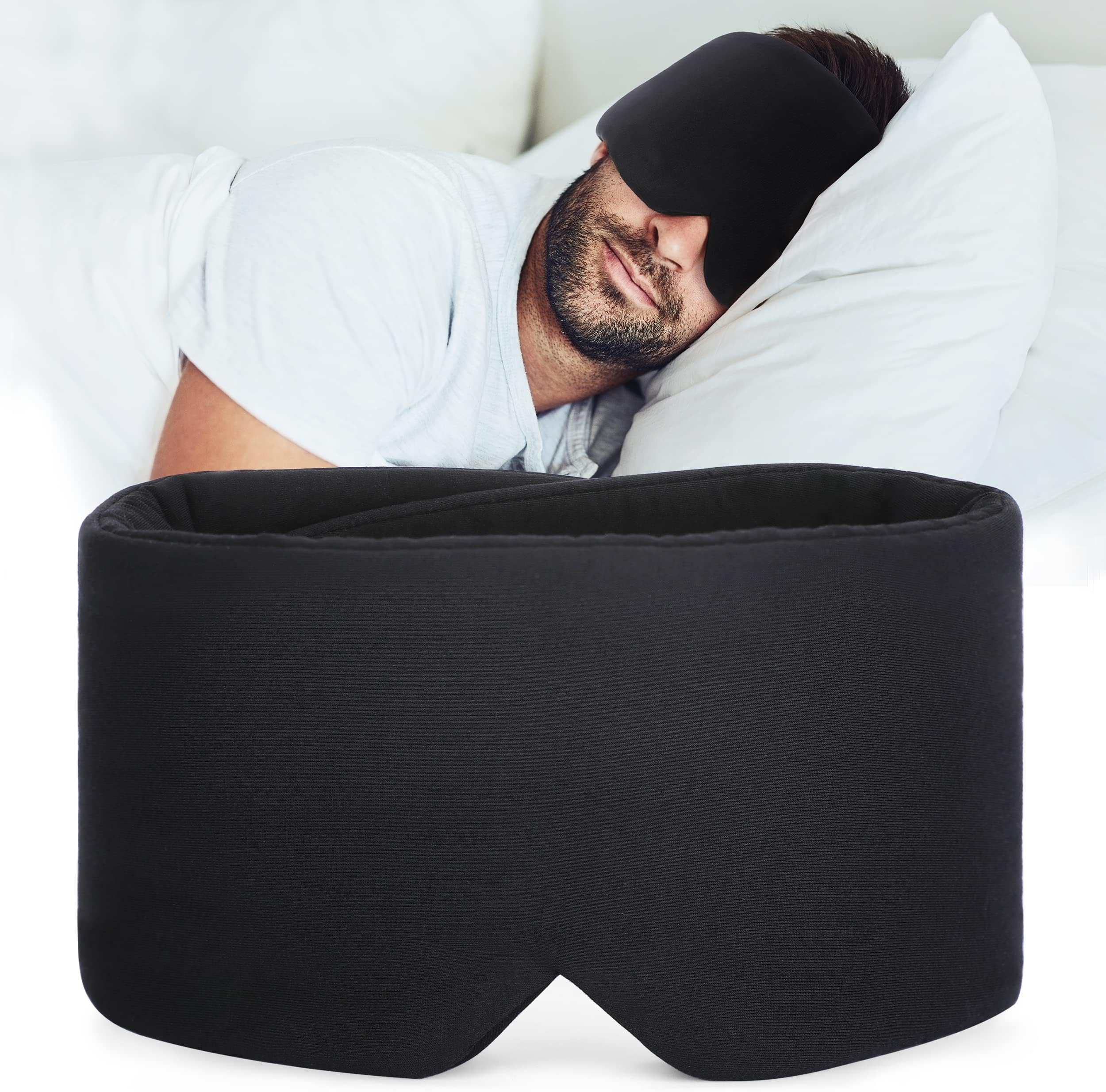 Sleep Mask Blackout - Handmade Cotton Sleep Mask for Women Men Eye Mask for Sleeping Black Soft Eye Cover for Sleeping with Adjustable Veclro Breathable Eye Blindfold for Night Nap Travel