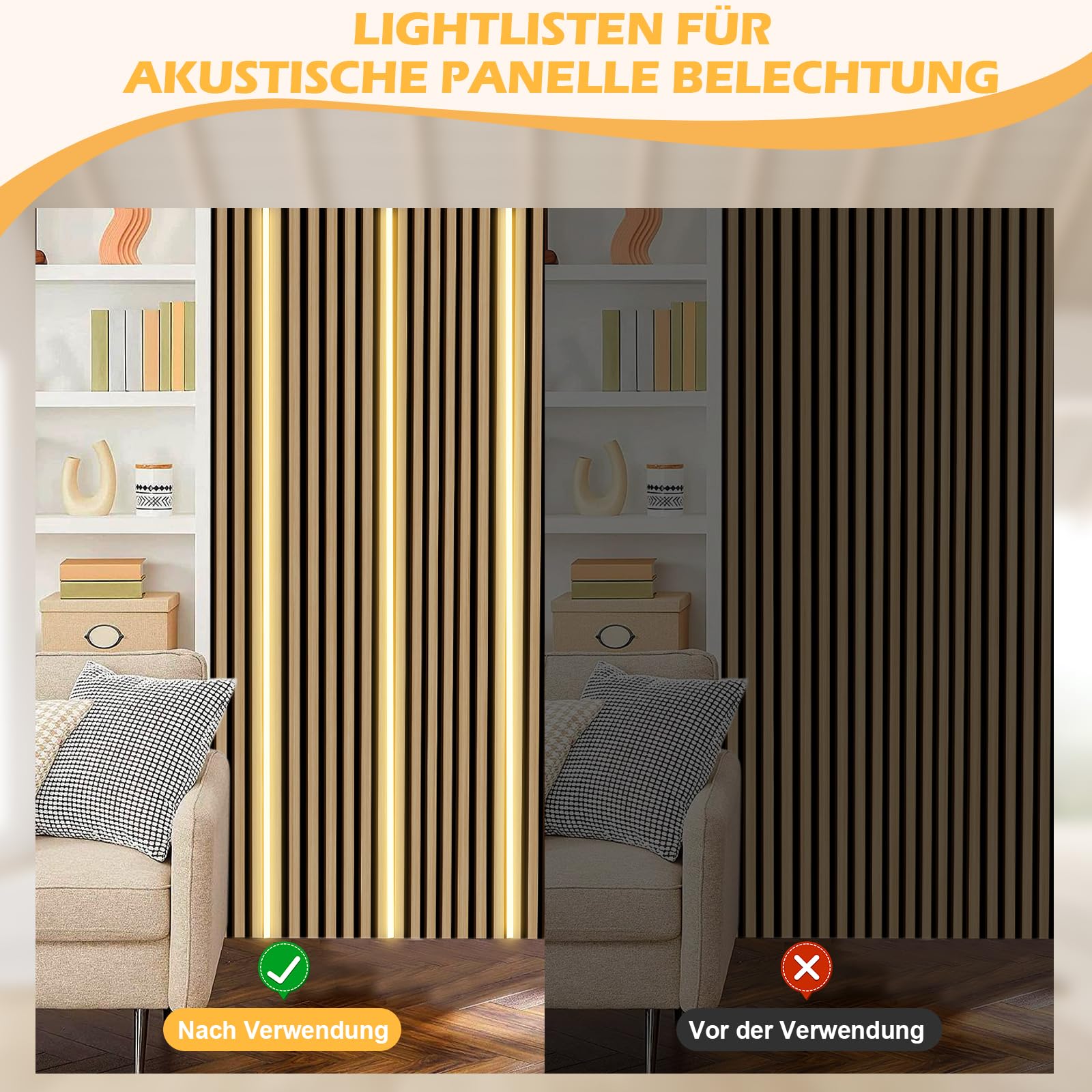 WMLBK Schwarz LED für Akustikpaneele, 2,4m Eingebetteter Akustikpaneele LED Streifen Flexible Led Leiste 12×12mm Led Leiste Zubehör Akustikpaneele (4 Stück)