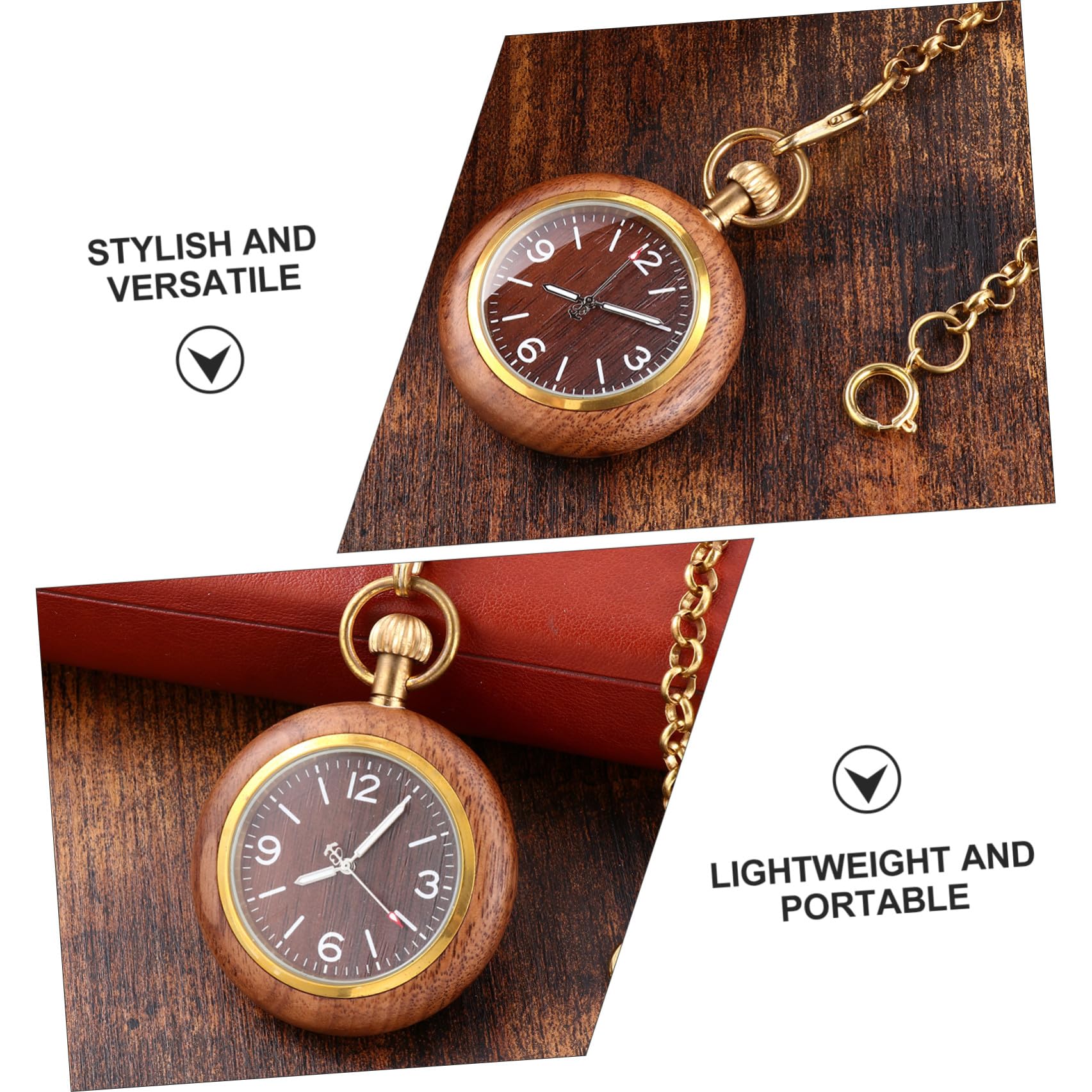 GALPADA Reloj de Bolsillo Vintage de Cuarzo y Aleación Esfera Numérica de Madera de Ébano, Diseño Retro para Hombres y Mujeres, Accesorio Clásico para Uso Diario, Tamaño Varios Estilos