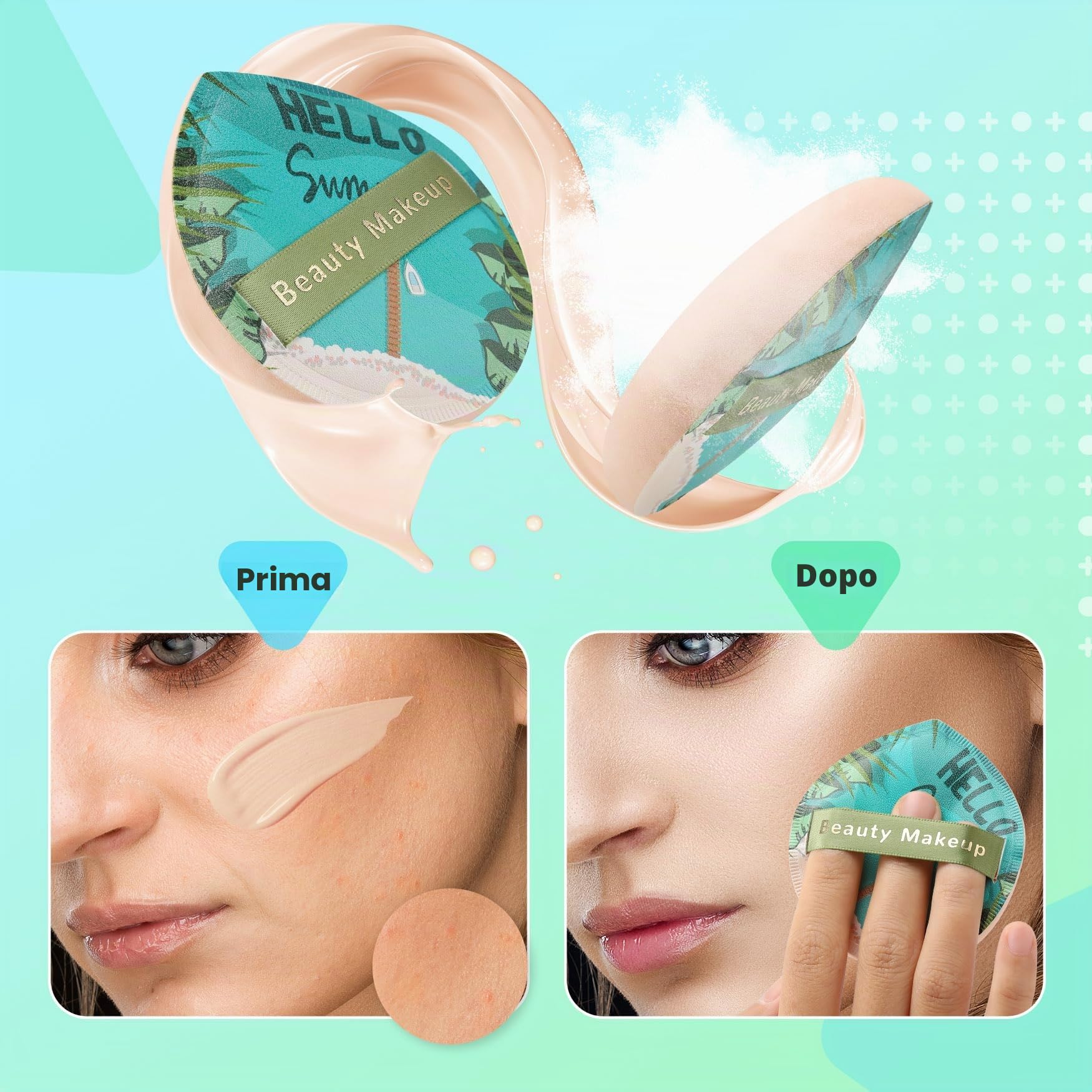 FVION Piumini da Cipria 2 Pezzi, Spugnetta Cipria Powder Puff, Grande Soffio di Cipria Del Viso per Uso Asciutto e Bagnato, Beauty Blender Spugnette per Cipria, Fondotinta, Contouring (Blu)