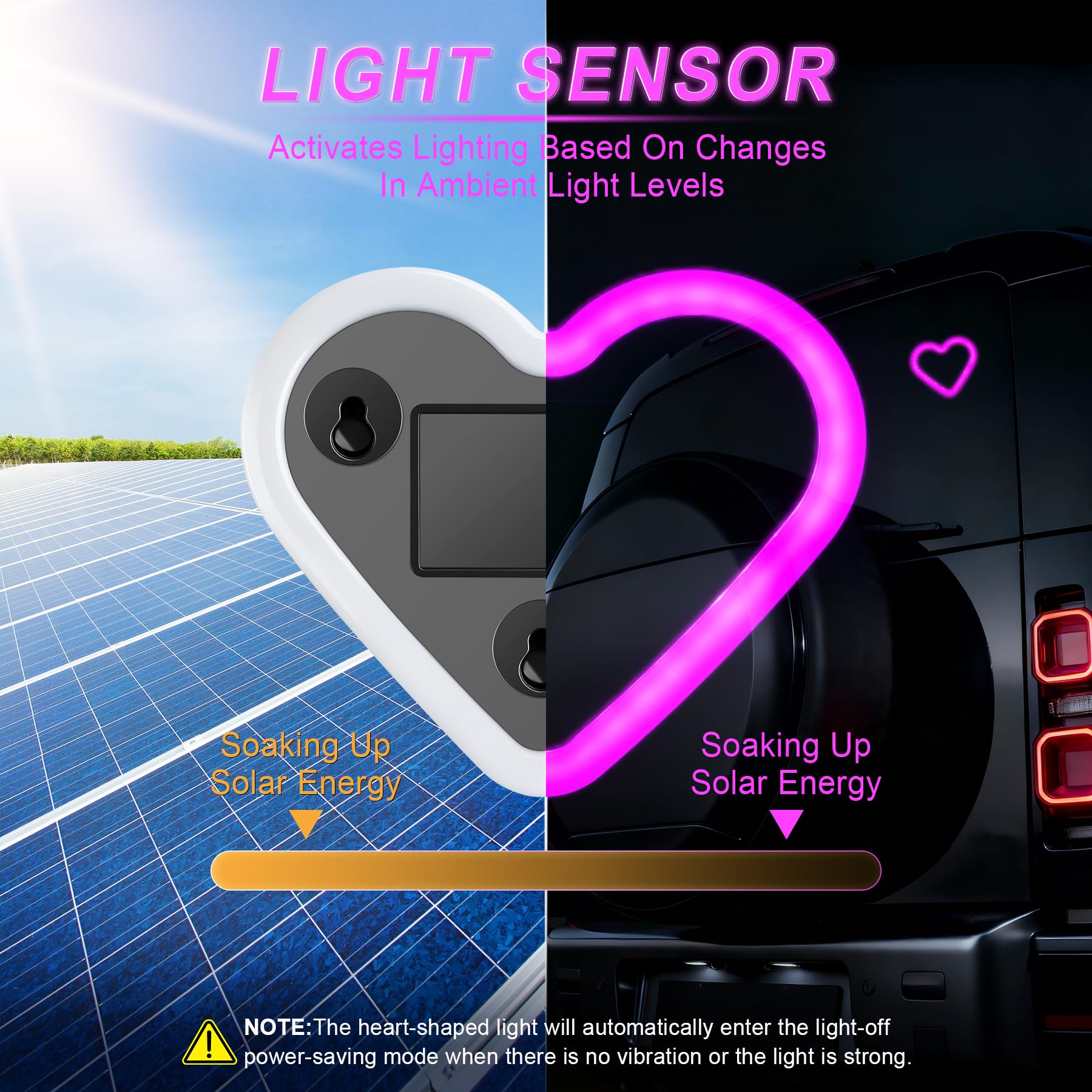 Car LED Interior Lights Heart-Shaped Ambient Light for Windows 5 Lighting Modes Charging Through Type-c and Solar Energy — view 3