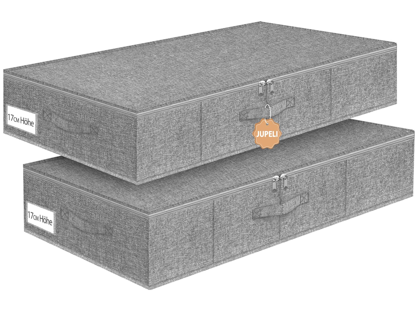 JUPELI Unterbett-Aufbewahrungsboxen, 17 cm Hoch, 2 Stück, faltbar, Grau
