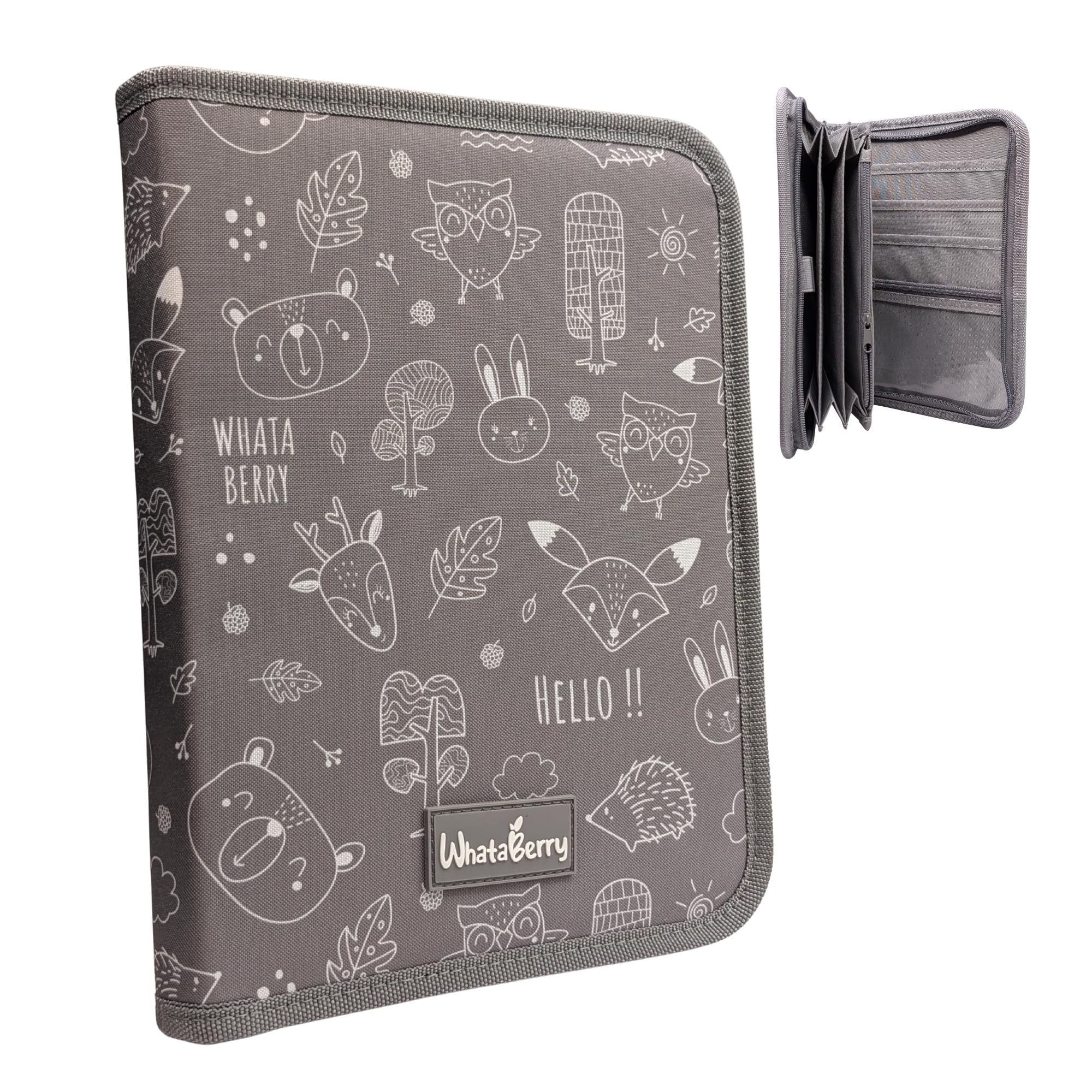 WhataBerry® Mutterpass Schutzhülle 16 Fächer | Mutterpasshülle & U Heft Hülle | Mutterkindpasshülle Österreich | Organizer für Impfpass & Dokumente | Dokumentenmappe Mini | Dunkelgrau 26×19,3×3 cm