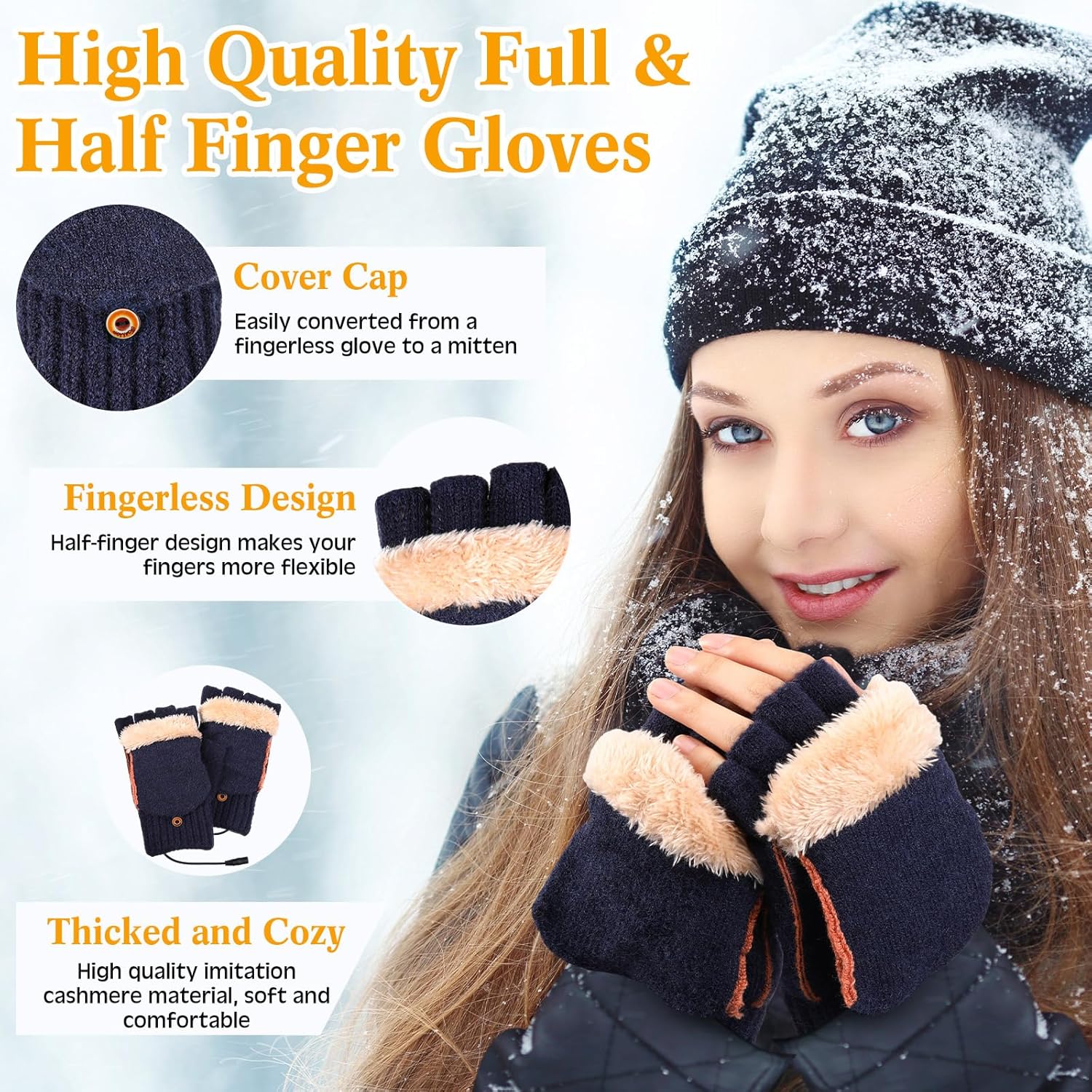 2 Pairs Winter Fingerless USB Heated Gloves and Knitted Warmers Gloves Set for Women Men Thermal Hand Warmers - Image 3