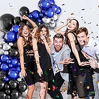 Vista 6 de Kit de arco de globos azules, 105 globos de cumpleaños de 5, 10, 18 pulgadas, kit de guirnalda azul negro con globos plateados metálicos, arco