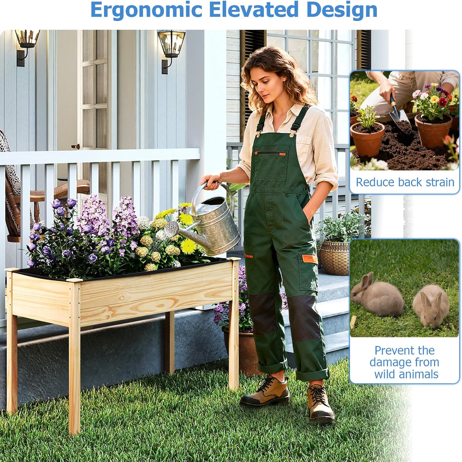 COSTWAY Raised Garden Bed, Elevated Wood Planter Box Stand with Legs for Vegetables, Flowers & Herbs, Standing Growing Bed for Backyard, Patio, Balcony, 47" x 22.5" x 30", Natural