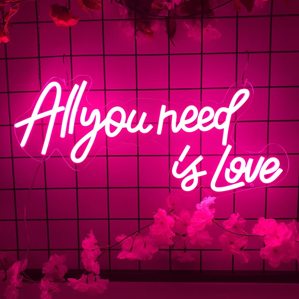All Your Need is Love Neon Sign,LED Neon Light Sign for Wedding Decor Signs for Bedroom Birthday Party Bachelorette Party Engagement Party Home Wall Room Shop Decoration（23.6IN）