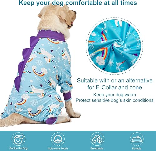Miniatura 3 de LovinPet Ropa para mascotas para perros grandes, ropa de recuperación antilamidas para perro, mameluco de peso ligero, estampado de arco iris y