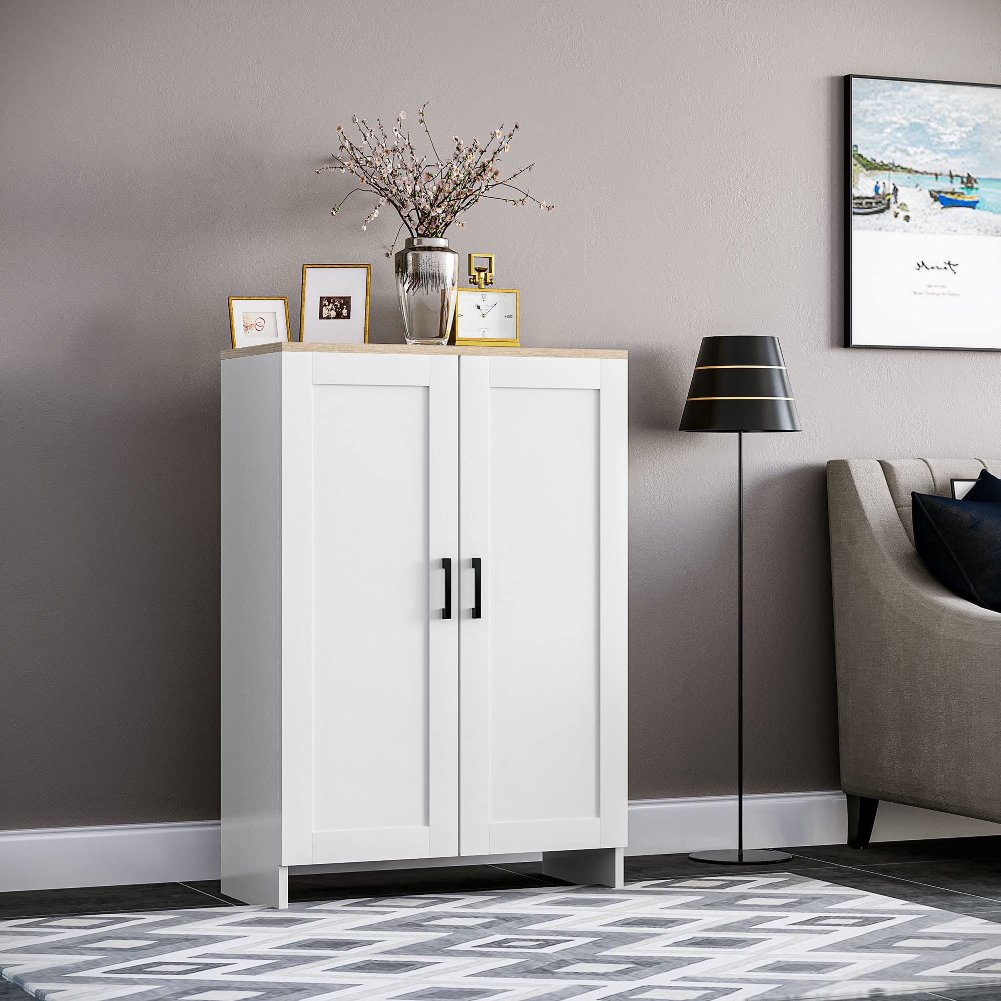 HOMCOM Mobile da cucina a buffet Mobile da cucina a buffet con armadio a due ante e ripiani regolabili, per sala da pranzo e soggiorno, 60 x 30 x 90 cm, bianco