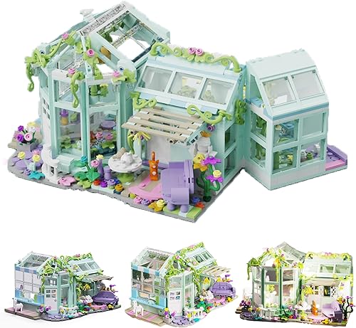 CAEROKEERL, Juego de construcción de casa de flores, compatible con Lego Flower, juguete de jardín con luces LED, bonito regalo con hermosa caja
