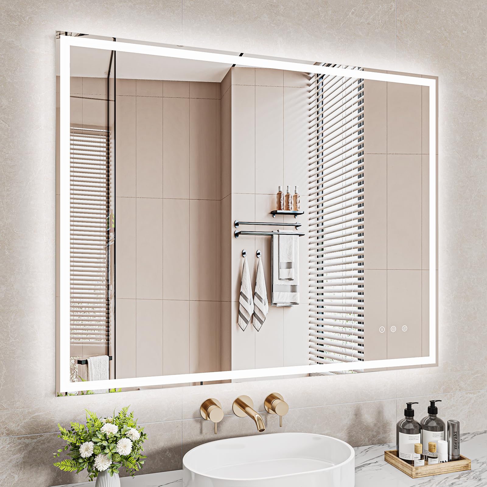 Dripex Espejo de Baño con Luz LED 100 x 80 cm, Interruptor Antivaho Independiente, 3 Temperaturas y Brillo Ajustable, Memoria, con Botón Impermeable Físico - Horizontal/Vertical