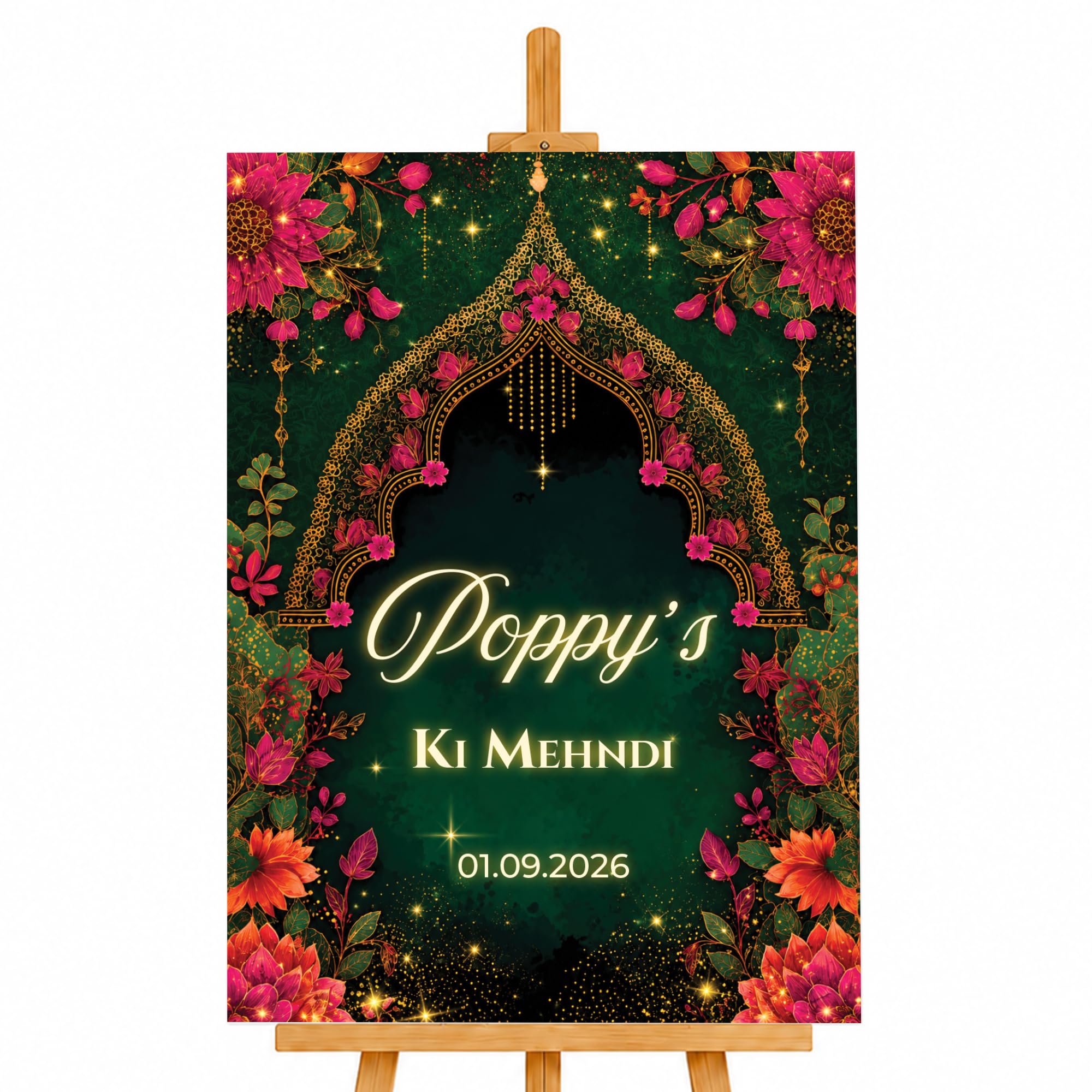 Personalised Mehndi Welcome Entrance Sign Board Custom Indian Wedding Party Decor A1 Foamex Board (Design 28)