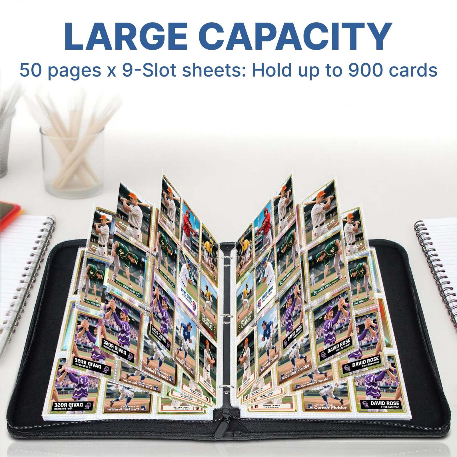 MIXPOET Trading Card Binder, Cards Folder Album with Sleeves, 9 Slot 900 Pockets, Collectible Games Storage Holder, MTG TCG Baseball Football Sports Cards - Image 2