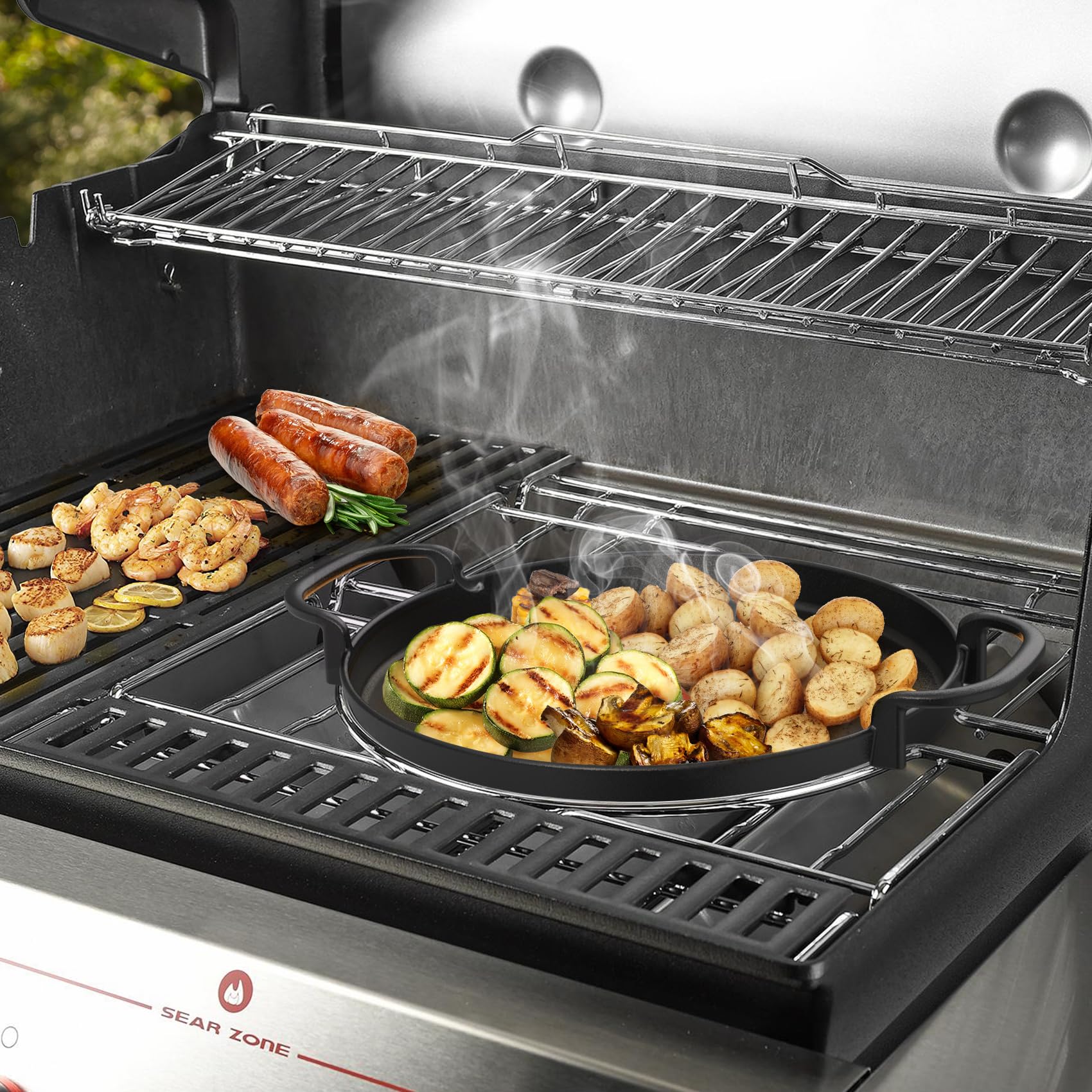 Onlyfire 30.5 cm Plancha en Fonte pour Barbecue - Plaque de Cuisson Ronde avec Poignées - Accessoire Weber Gourmet BBQ