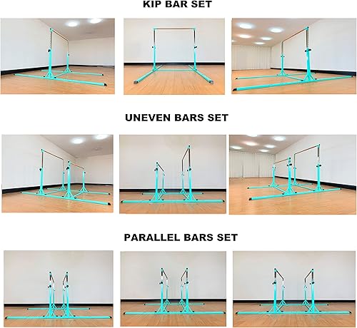 Miniatura 14 de MARFULA Barras horizontales dobles de gimnasia, barras paralelas de 3 juegos, barras desiguales de entrenamiento de gimnasia con brazos reguladores