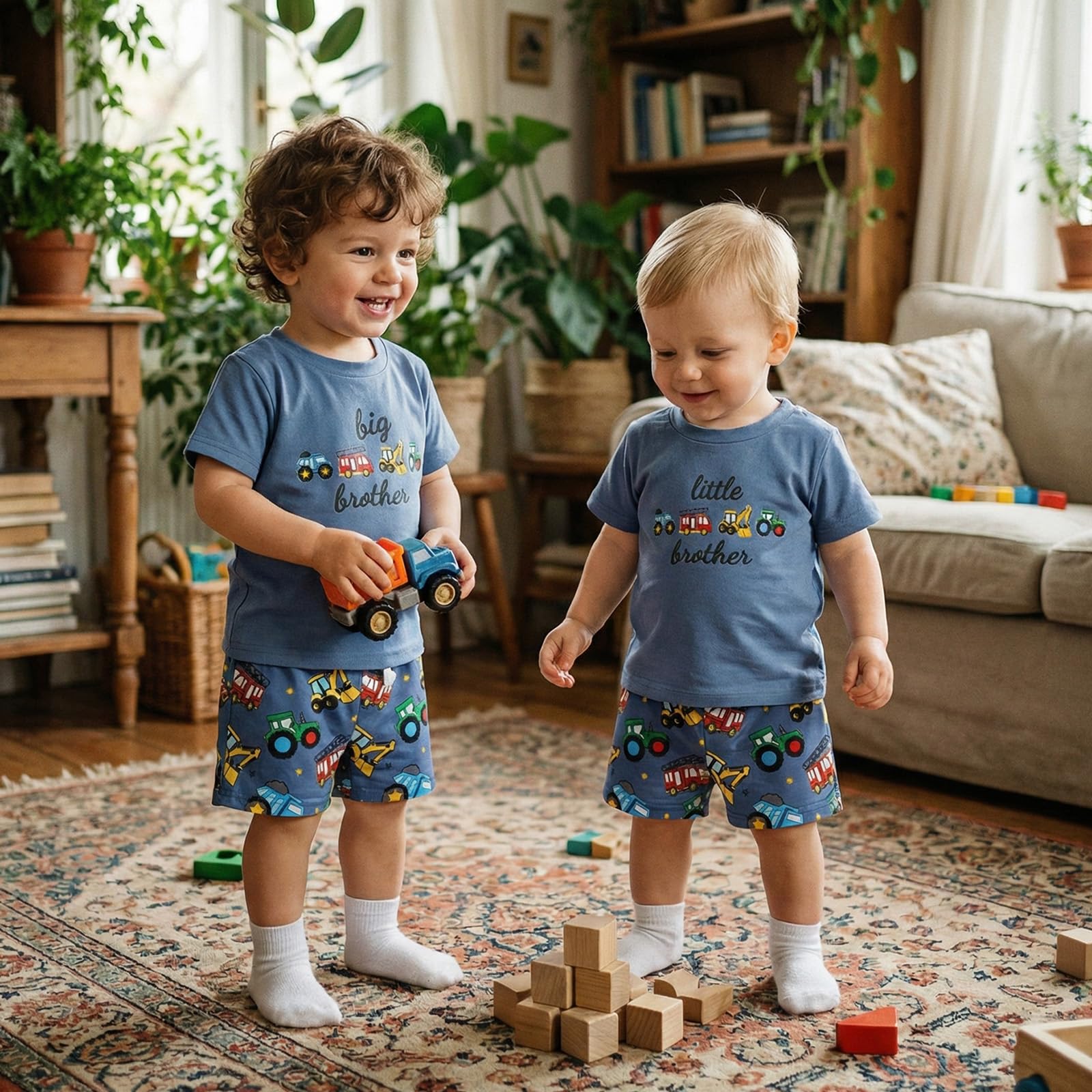 Carolilly Ensemble Vêtement Bébé Garçon Enfant Eté Tracteur 2 Pièces T-Shirt à Manches Courtes + Short Tenues Nouveau-né